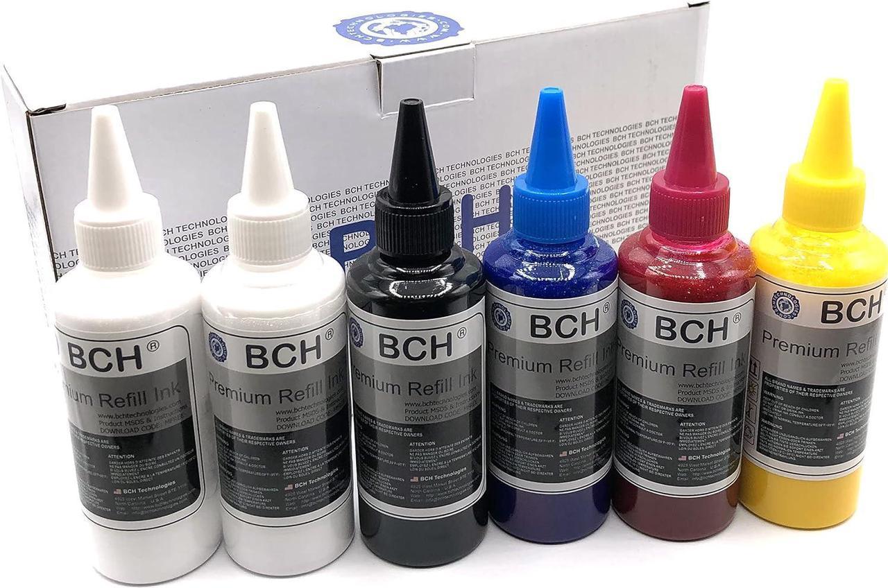 BCH Premium DTF Ink for Inkjet Printer Direct to Film Heat Transfer Printing - 600 ml Total (KCMY+2 White)