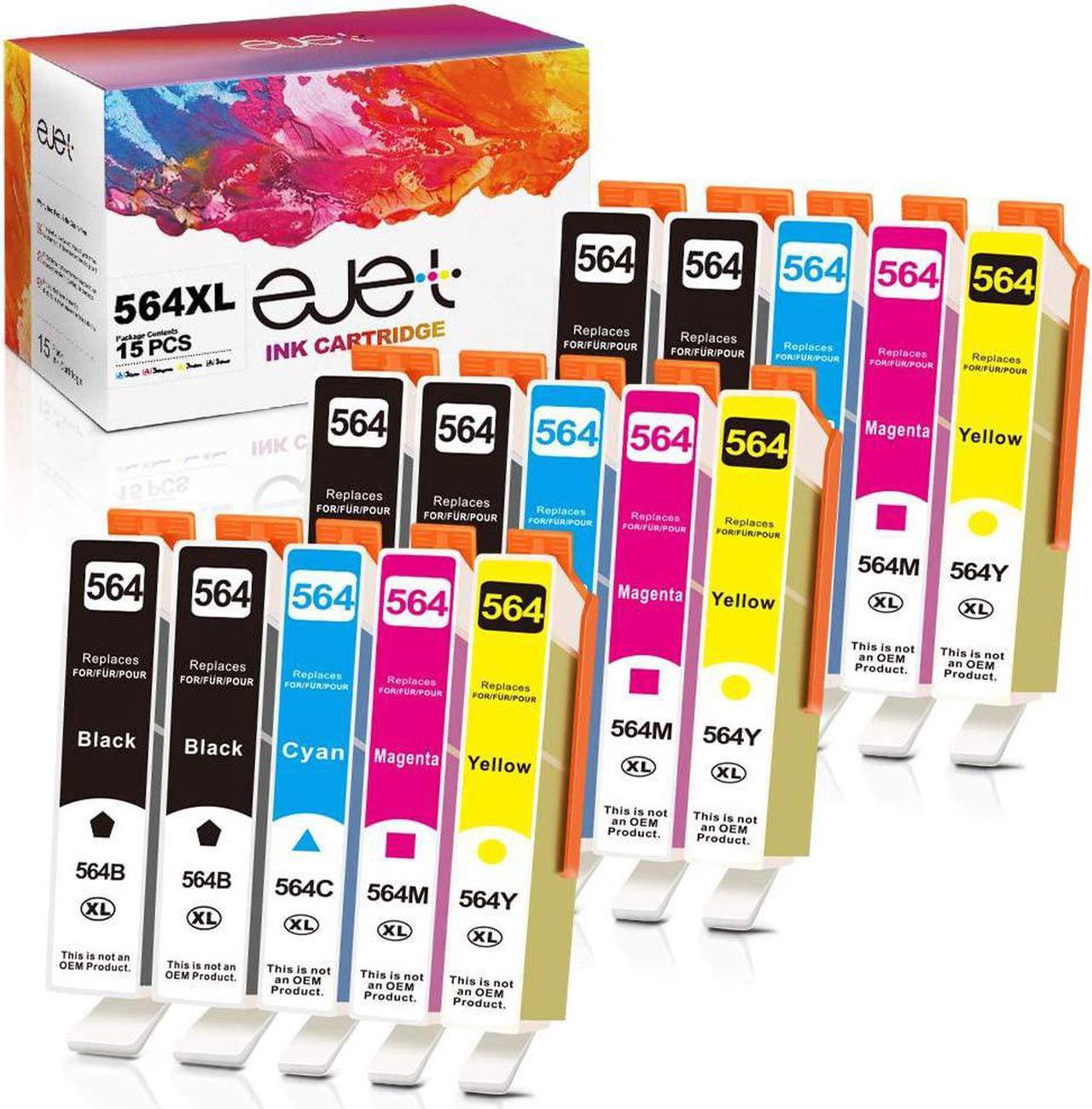 564XL Ink Cartridges Combo Pack Replacements 564 XL Ink 564 Compatible  PhotoSmart 7520 6520 5520 DeskJet 3520 3521 OfficeJet 4620 4622 Printer (15 Pack,6 Black,3 Cyan,3 Magenta,3 Yellow)