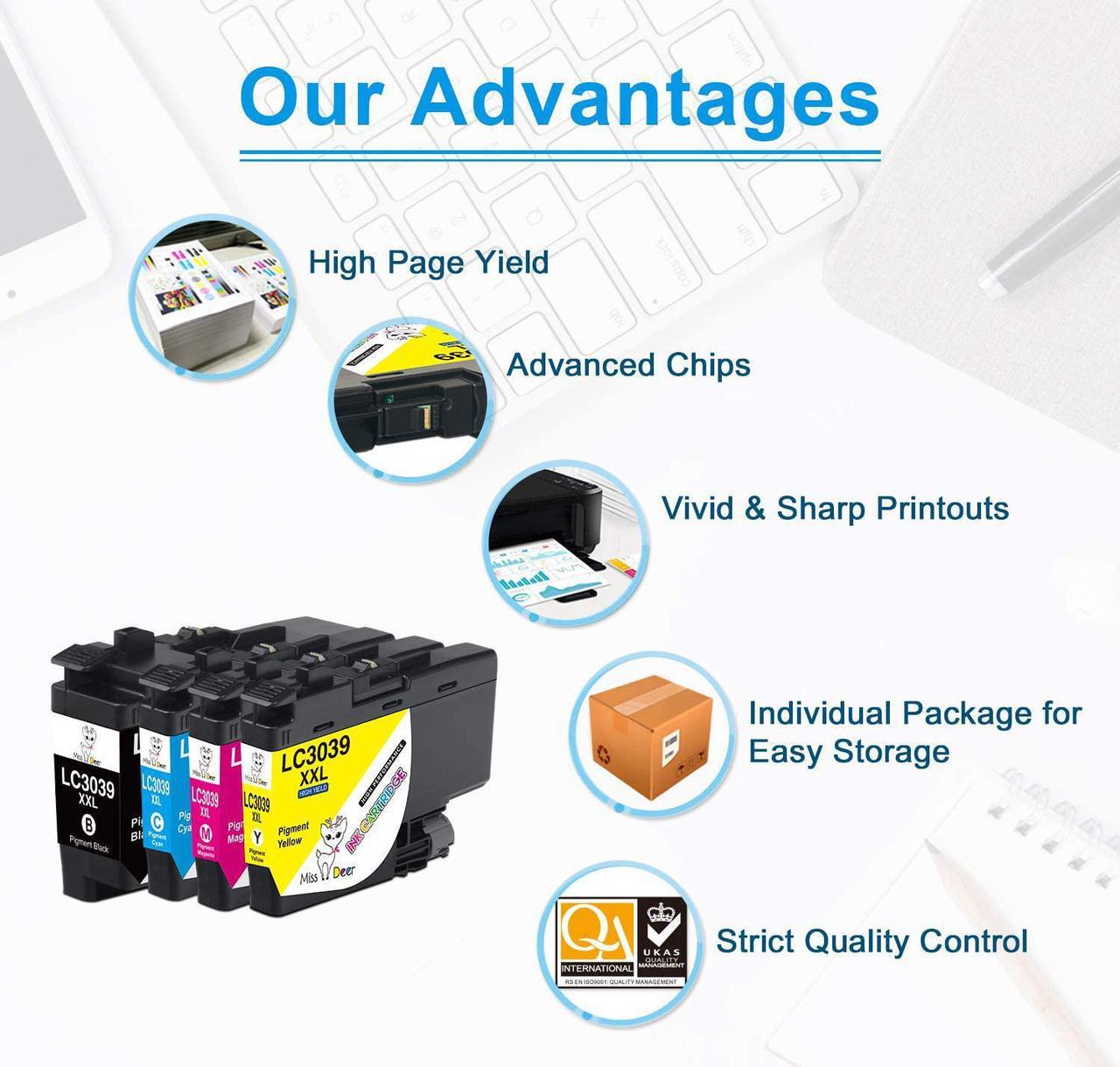 Alt view image 6 of 7 - Miss Deer LC3039 LC3039XXL Ink Cartridges Replacement  LC3039 XXL LC-3039BK LC3037 LC3037BK,Work  MFC-J5945DW MFC-J6945DW MFC-J5845DW MFC-J6545DW(4 Pack)