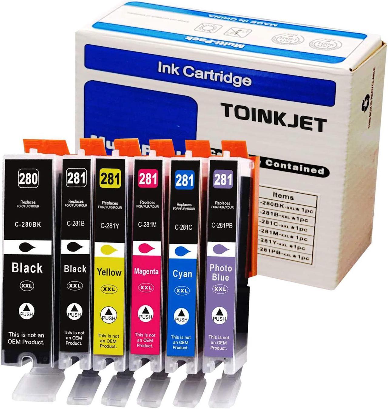 TOINKJET Compatible Replacement for Canon PGI-280XXL CLI-281XXL PGI280 XXL CLI281 XXL Ink Cartridge for Pixma TS8120 TS8220 TS8320 TS8322 TS9120 ( 6-Pack )