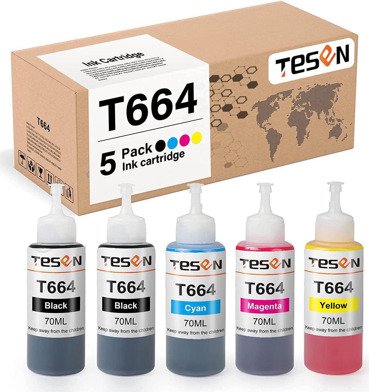 Main image of TESEN Compatible 664 XL Refill Ink Bottle Replacement for Epson 664 XL T664 for Use with Epson EcoTank ET-2500 ET-2550 Workfoce ET-4500 L485 L350 Printer T664120 T664220 T664320 T664420 5-Pack Color
