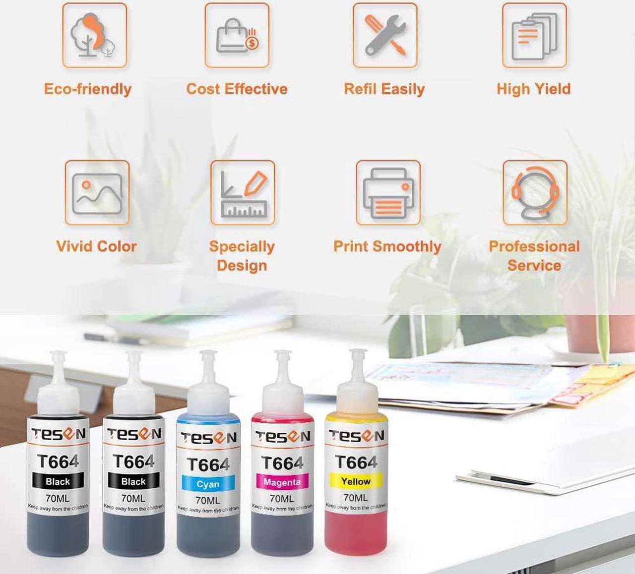 Alt view image 5 of 7 - TESEN Compatible 664 XL Refill Ink Bottle Replacement for Epson 664 XL T664 for Use with Epson EcoTank ET-2500 ET-2550 Workfoce ET-4500 L485 L350 Printer T664120 T664220 T664320 T664420 5-Pack Color