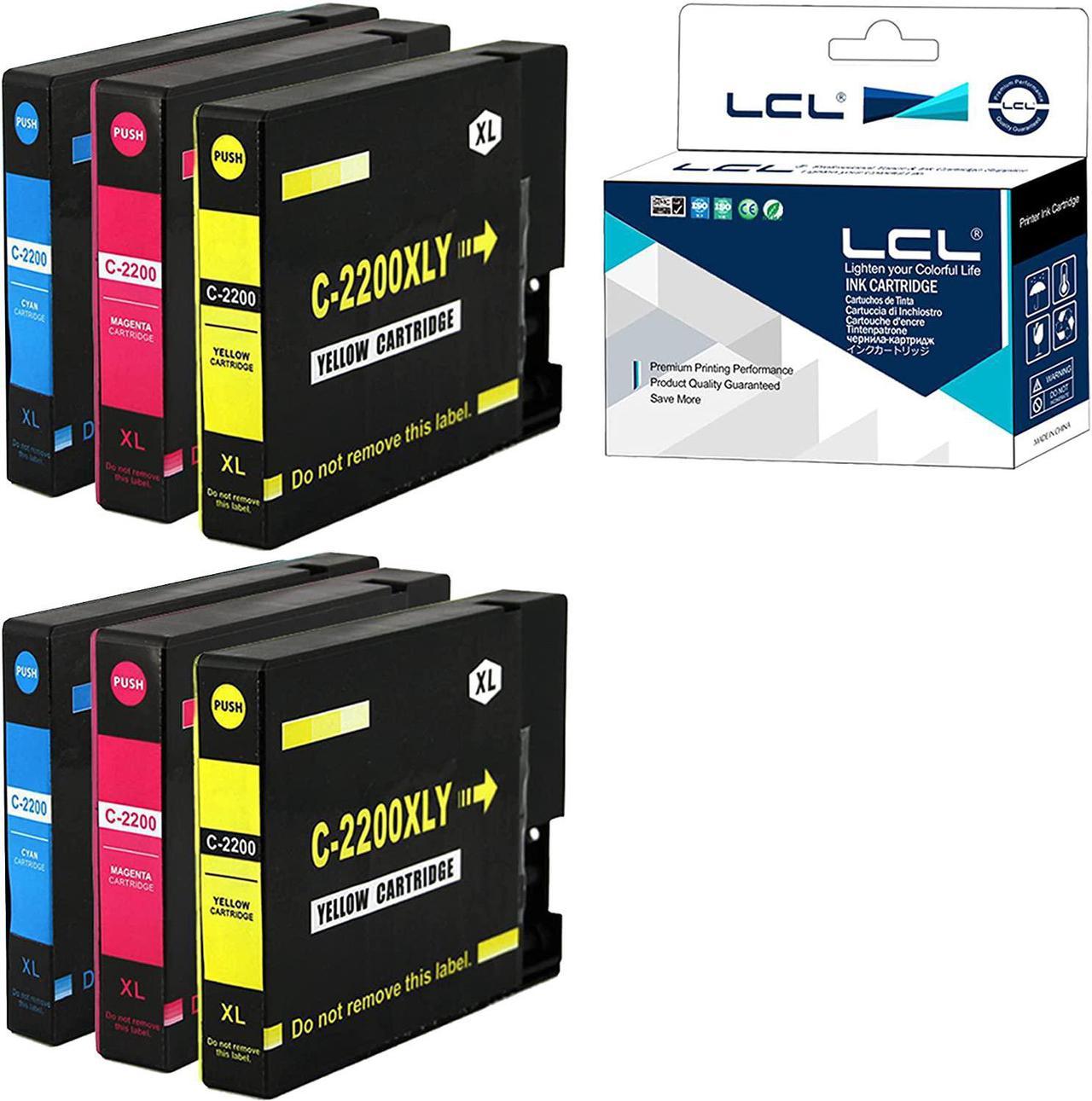 LCL Compatible for Canon PGI-2200 3color PGI-2200XL PGI-2200XLC PGI-2200XLM PGI-2200XLY High Yield (6-Pack 2Cyan 2Magenta 2Yellow) Pigment Ink Cartridge for Canon Maxify MB5020 Ib4120 MB5320 MB5420