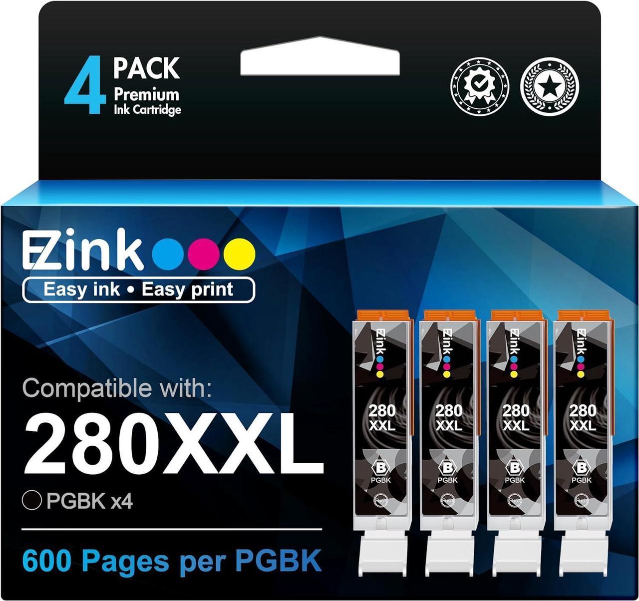 E-Z Ink (TM Compatible Ink Cartridge Replacement for Canon PGI-280XXL PGI 280 XXL Compatible with PIXMA TR7520 TR8520 TS6120 TS6220 TS8120 TS8220 TS9120 TS9520 TS9521C Printer (4 Black)