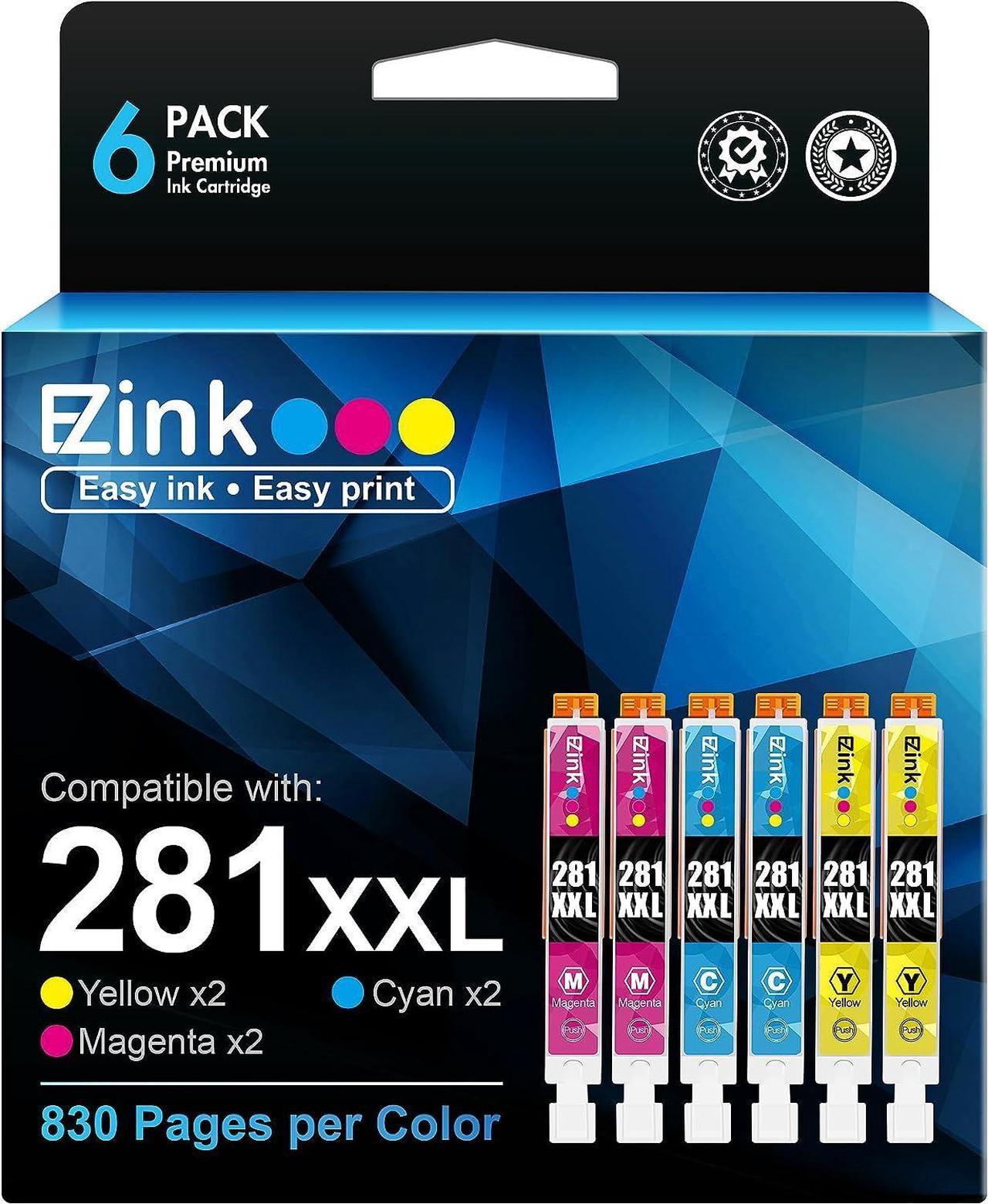 E-Z Ink (TM Compatible Ink Cartridge Replacement for Canon CLI-281XXL 281 XXL for PIXMA TR7520 TR8520 TS6320 TS6120 TS6220 TS8120 TS8220 TS9120 TS9520 TS9521C Printer (Cyan, Magenta, Yellow) 6 Pack