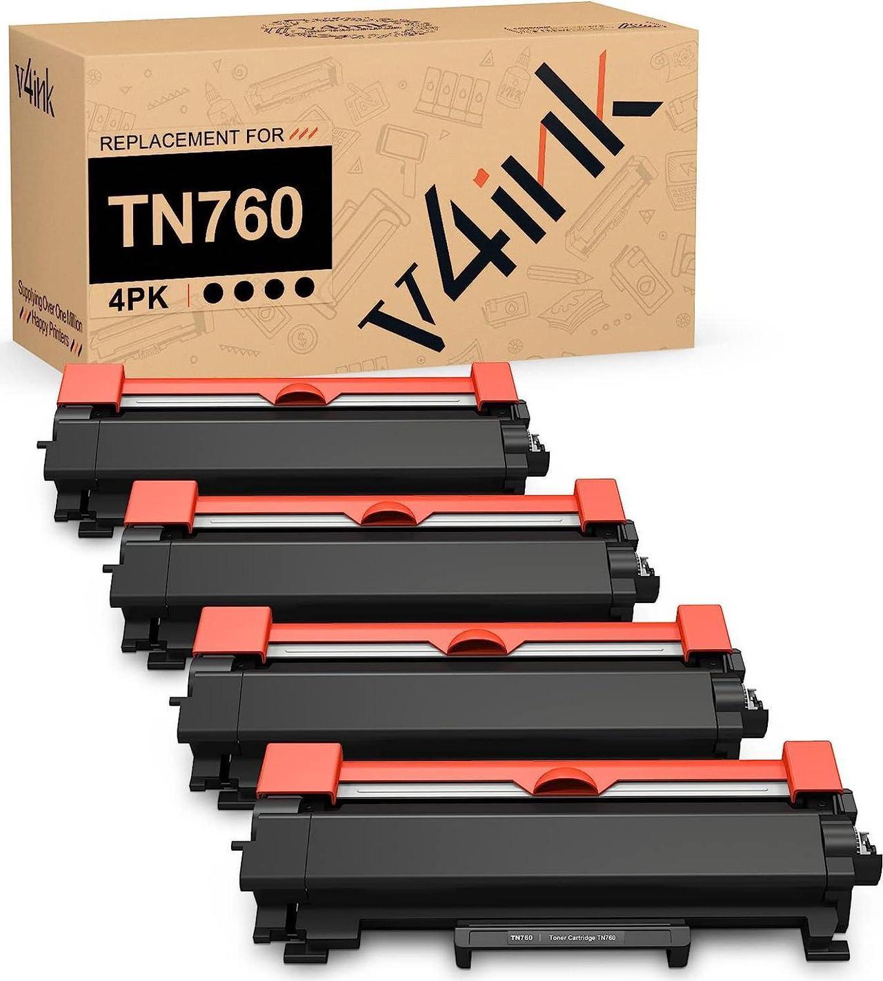 v4ink 4PK Compatible TN760 Toner Cartridge Replacement for Brother TN760 TN730 TN770 High Yield Toner for MFC-L2690DW MFC-L2717DW MFC-L2710DW MFC-L2750DW HL-L2325DW HL-L2350DW HL-L2390DW HL-L2395DW