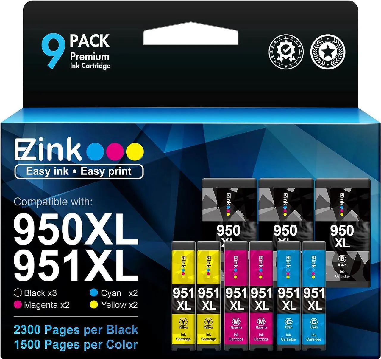Main image of E-Z Ink (TM Compatible Ink Cartridge Replacement  950XL 951XL 950 XL 951 XL for OfficeJet Pro 8610 8600 8615 8620 8625 8100 276dw 251dw (3 Black, 2 Cyan, 2 Magenta, 2 Yellow),9 Combo Pack