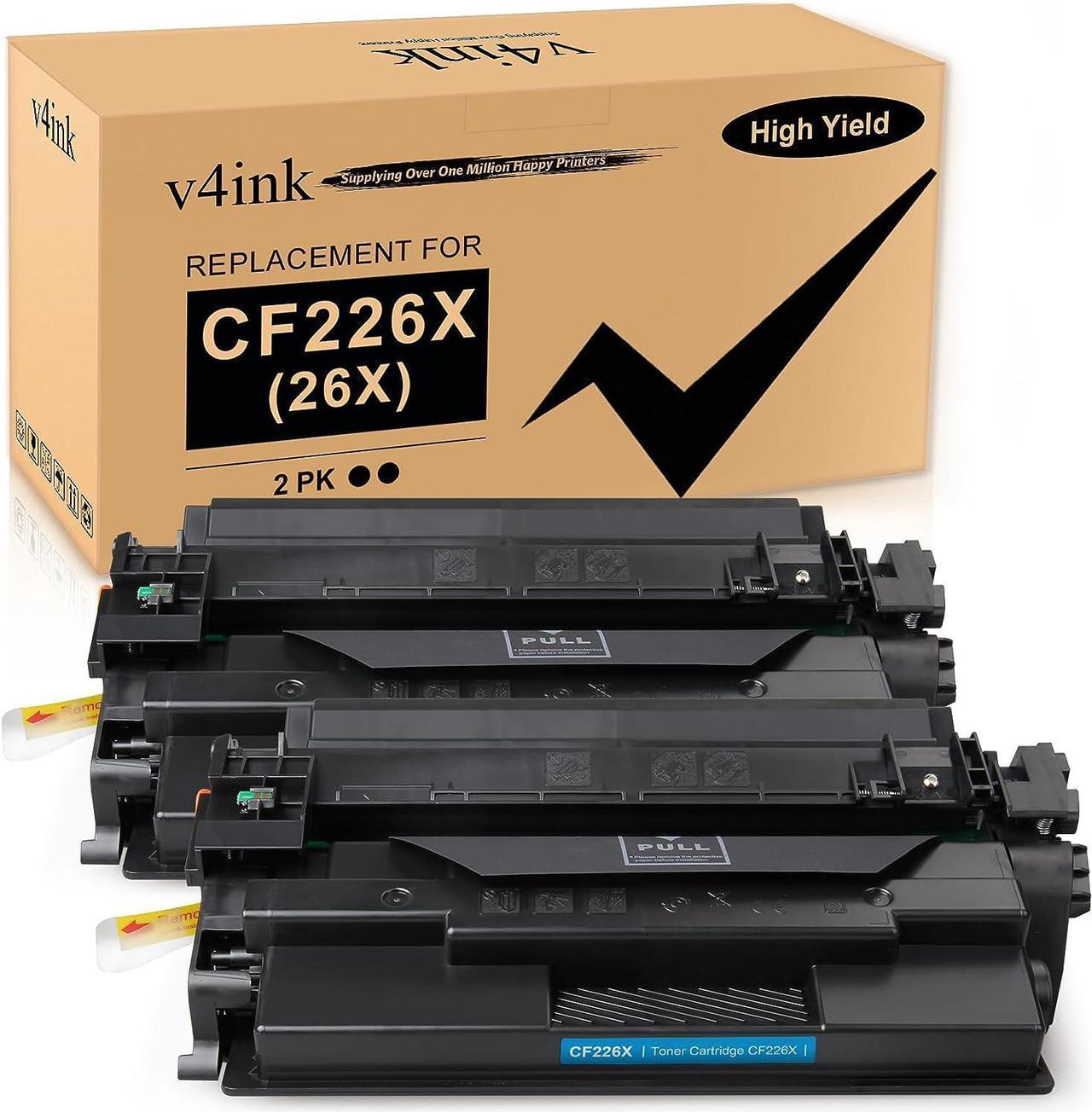 V4INK 2 Pack 9000 Pages Replacement for 26X CF226X 26A CF226A Toner Cartridge for Laserjet Pro M402dn M402n M402dw MFP M426fdw M426fdn Printer, High Yield Black