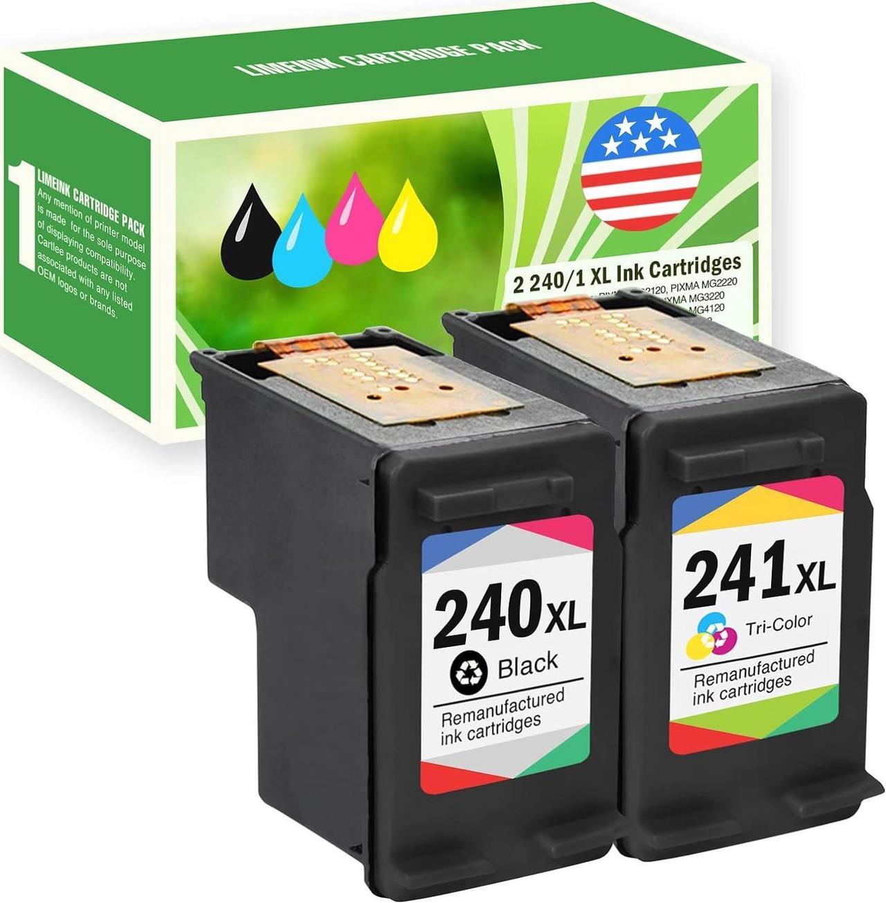 Limeink 2 Set Ink Cartridges PG-240XL CL-241XL Remanufactured High Yield for Pixma MG2120 MG2220 MG3120 MG3220 MG3222 MG3520 MG4120 MG4220 MX372 MX392 MX432 MX439