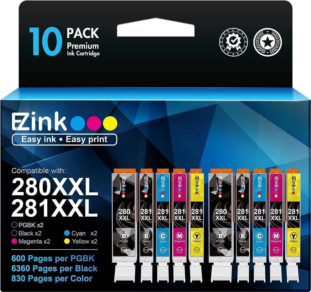 E-Z Ink (TM Compatible Ink Cartridge Replacement for Canon 280 281 PGI-280XXL CLI-281XXL Compatible with PIXMA TR7520 TR8520 TS6120 TS6220 TS6320 TS8120 TS9120 TS9521C TS702 Printer (10 Pack)