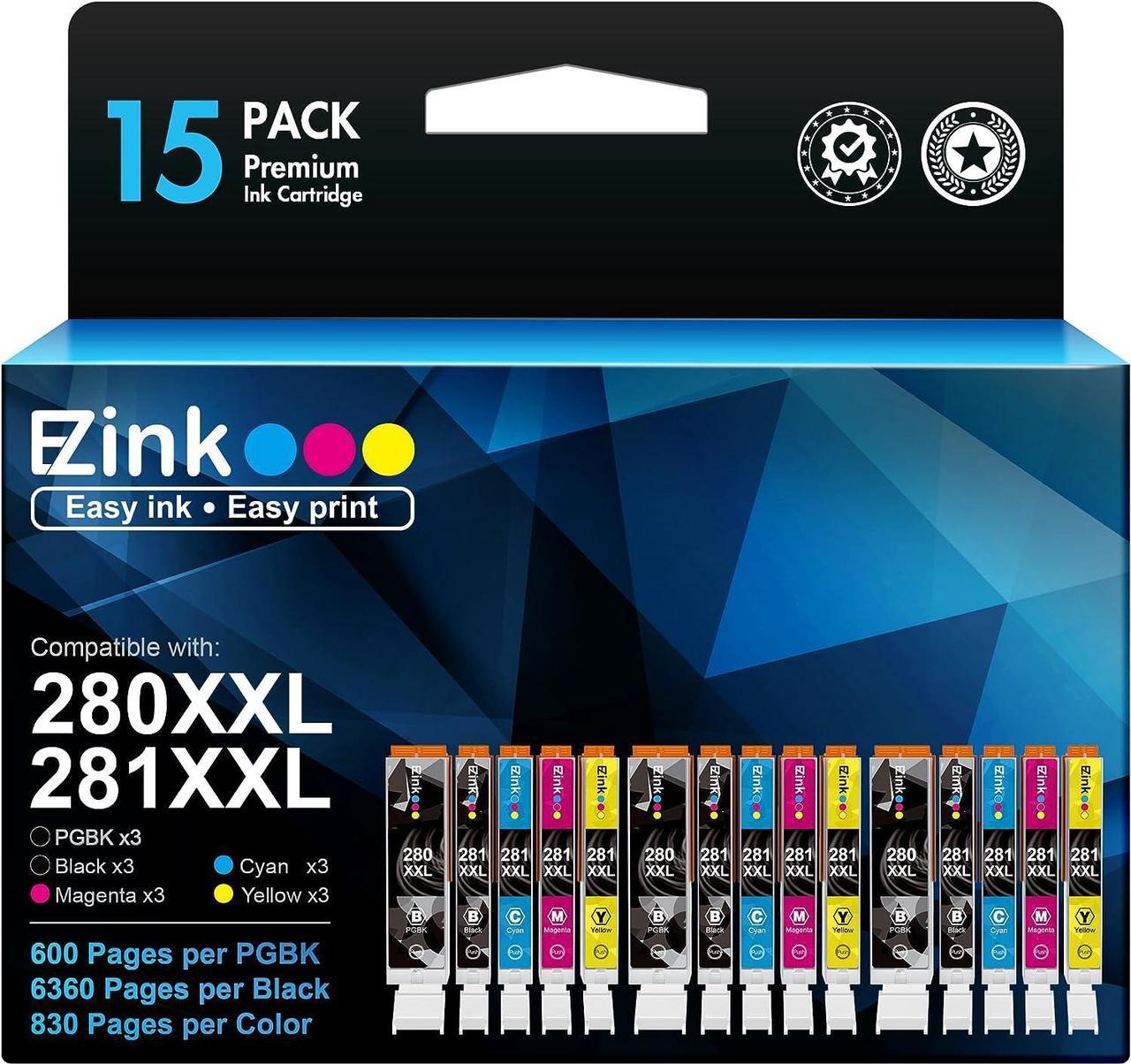 E-Z Ink (TM Compatible Ink Cartridge Replacement for Canon PGI-280XXL CLI-281XXL to use with PIXMA TR7520 TR8520 TS6120 TS6220 TS6320 TS8120 TS8220 TS9120 TS9520 TS9521C Printer (15 Pack)