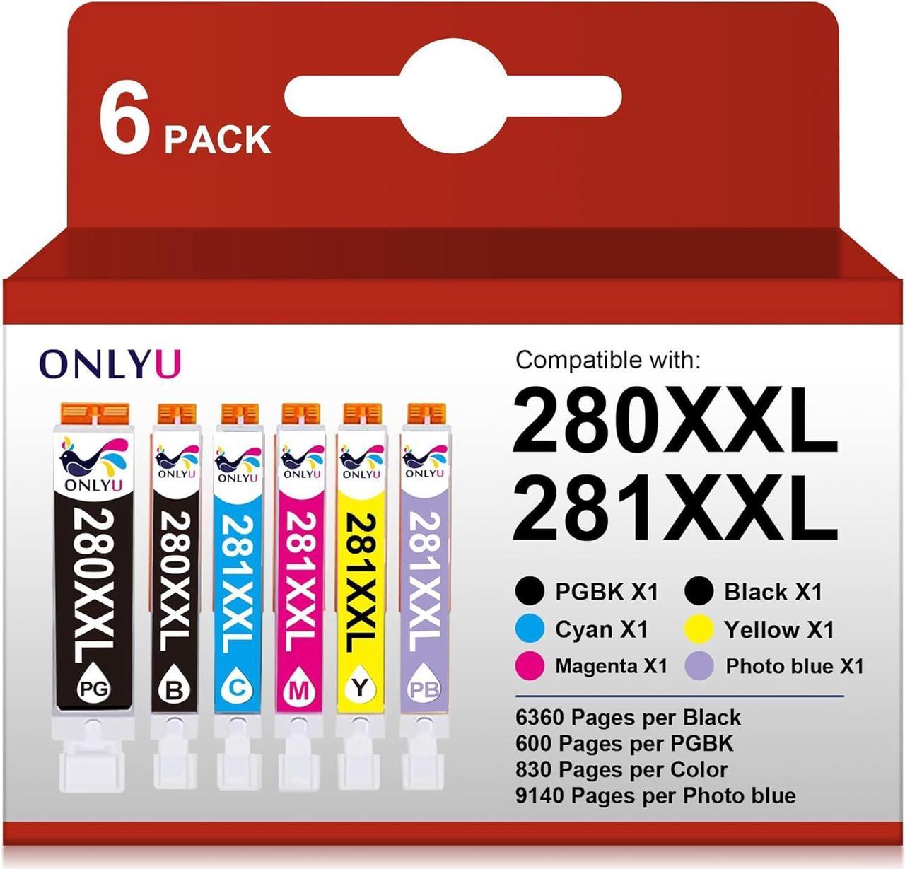 ONLYU Compatible Ink Cartridge Replacement for Canon 280 281 PGI-280XXL CLI-281XXL Ink 281 280 for Pixma TS9120 TS8120 TS8320 TS8220 TS8300 TS9120 TS 8100 Printer (6 Pack)