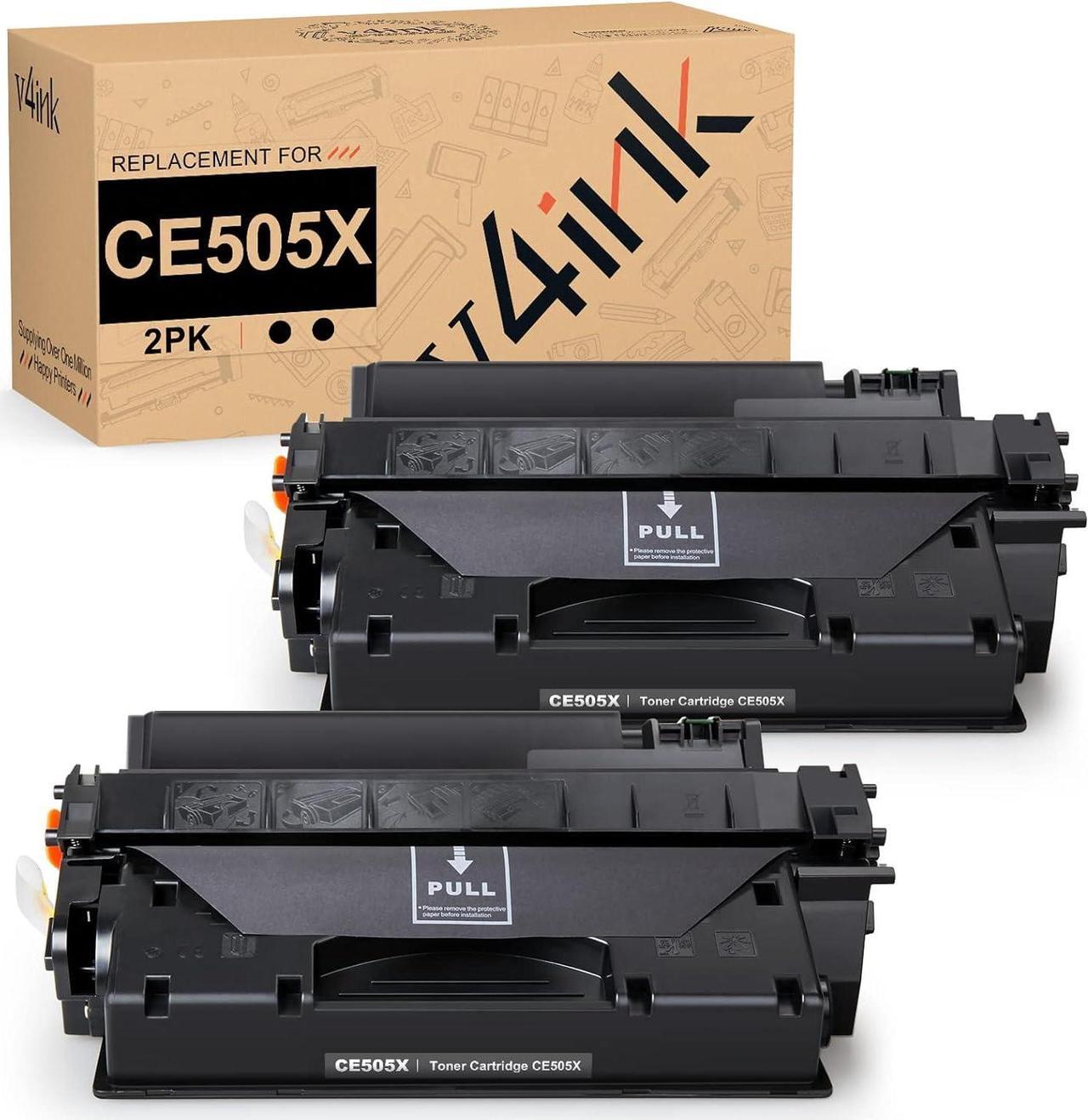 v4ink 2PK Compatible Toner Cartridge Replacement for HP 05X CE505X Toner Black Ink High Yield for use in HP P2055dn P2055 P2055D P2055X HP Pro 400 M401n M401dne M401dw MFP M425dn Printer