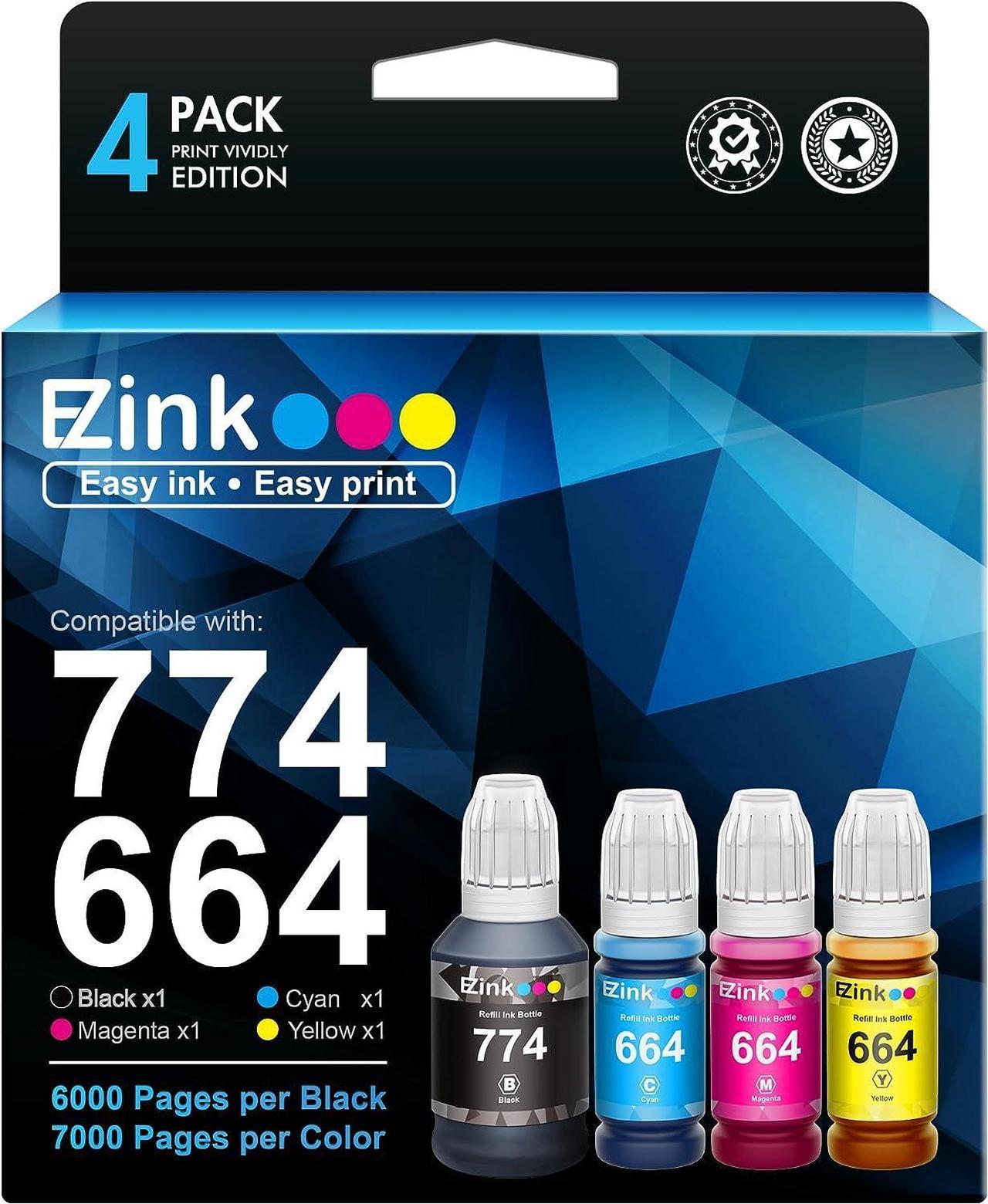 E-Z Ink (TM) Compatible Ink Bottle Replacement for Epson 774 664 T774 T664 High Yield to use with ET-2650, ET-16500, ET-4500, ET-2550, ET-3600, ET-2600, ET-4550 (Black, Cyan, Magenta, Yellow, 4 Pack