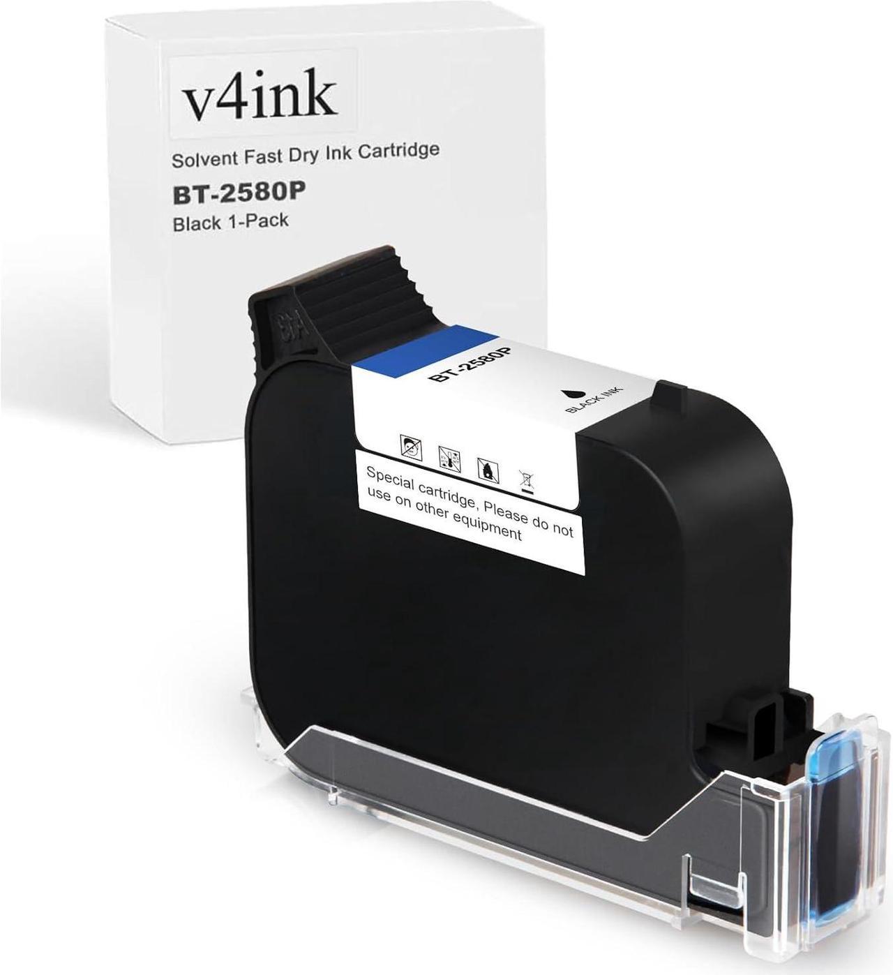 v4ink BT-2580P Original Solvent Fast Dry Black Ink Cartridge Replacement Compatible for BENTSAI Handheld Inkjet Printer BT-HH6105B2, BT-HH6105B3, B10