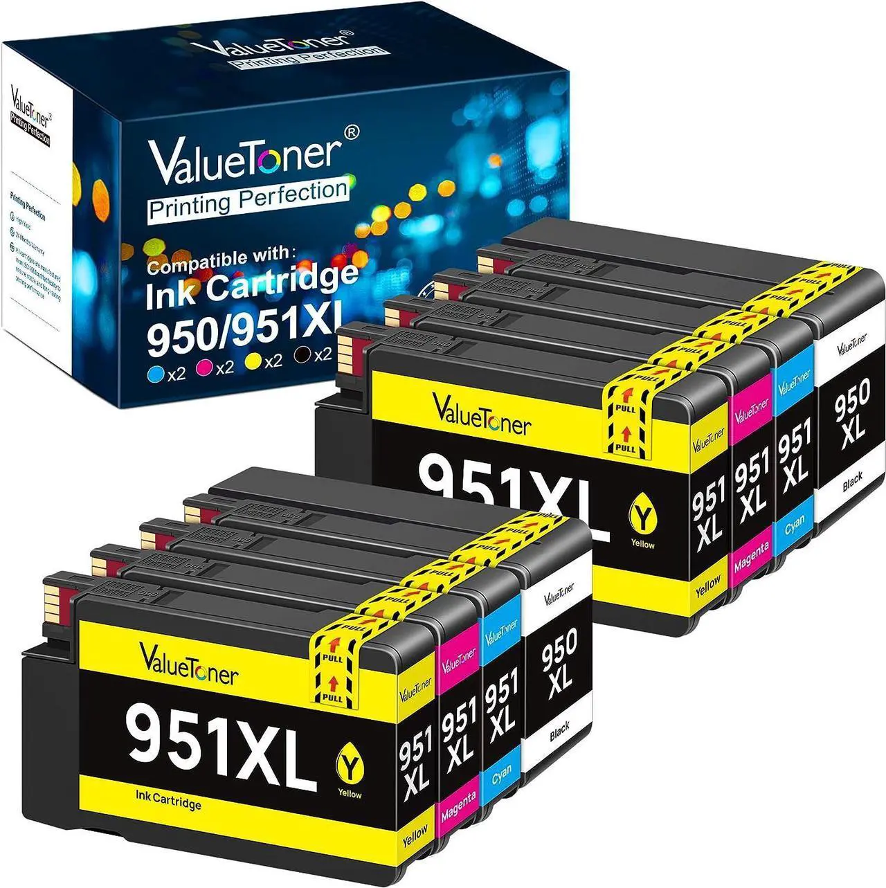 Main image of Valuetoner Compatible Ink Cartridge Replacement  950XL 951XL 950 XL 951 XL for Officejet Pro 8600 8610 8100 8615 8620 8630 8660 251dw Printer 8 Pack (2 Black,2 Cyan,2 Magenta,2 Yellow)