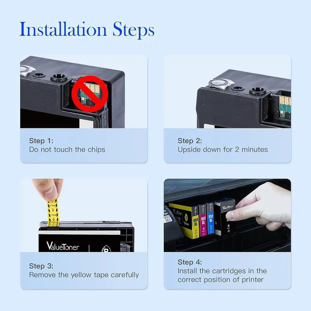 Alt view image 6 of 7 - Valuetoner Compatible Ink Cartridge Replacement  950XL 951XL 950 XL 951 XL for Officejet Pro 8600 8610 8100 8615 8620 8630 8660 251dw Printer 8 Pack (2 Black,2 Cyan,2 Magenta,2 Yellow)