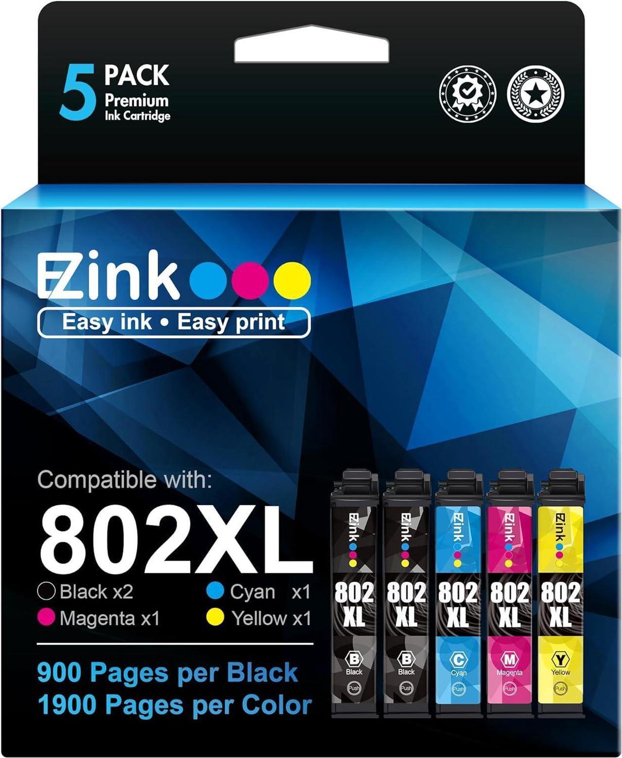 E-Z Ink (TM) Remanufactured Ink Cartridge Replacement for Epson 802XL 802 T802XL T802 to use with Workforce Pro WF-4740 WF-4730 WF-4720 WF-4734 EC-4020 EC-4030 (2 Black, 1 Cyan, 1 Magenta, 1 Yellow)