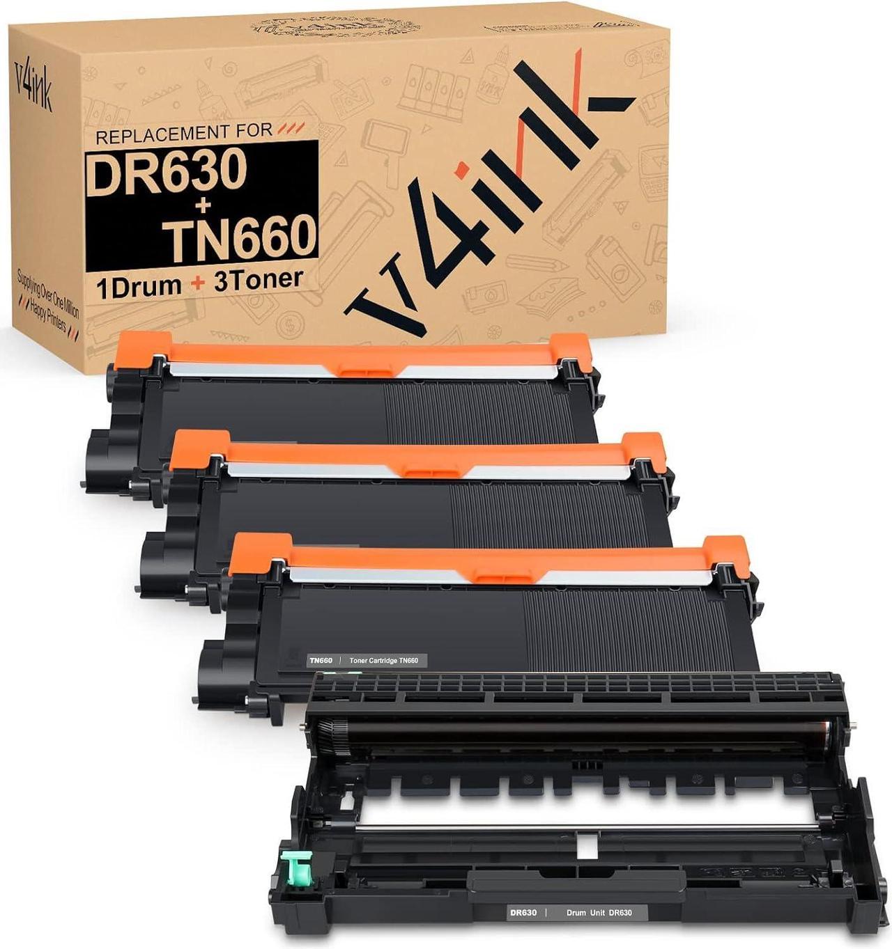 v4ink Compatible DR630 TN660 Set Replacement for Brother DR630 Drum TN660 Toner (1D+ 3T) for Brother HL-L2300D L2320D L2360DW L2380DW MFC L2700DW L2720DW L2740DW Tray_Toners_Cartridges_Printer