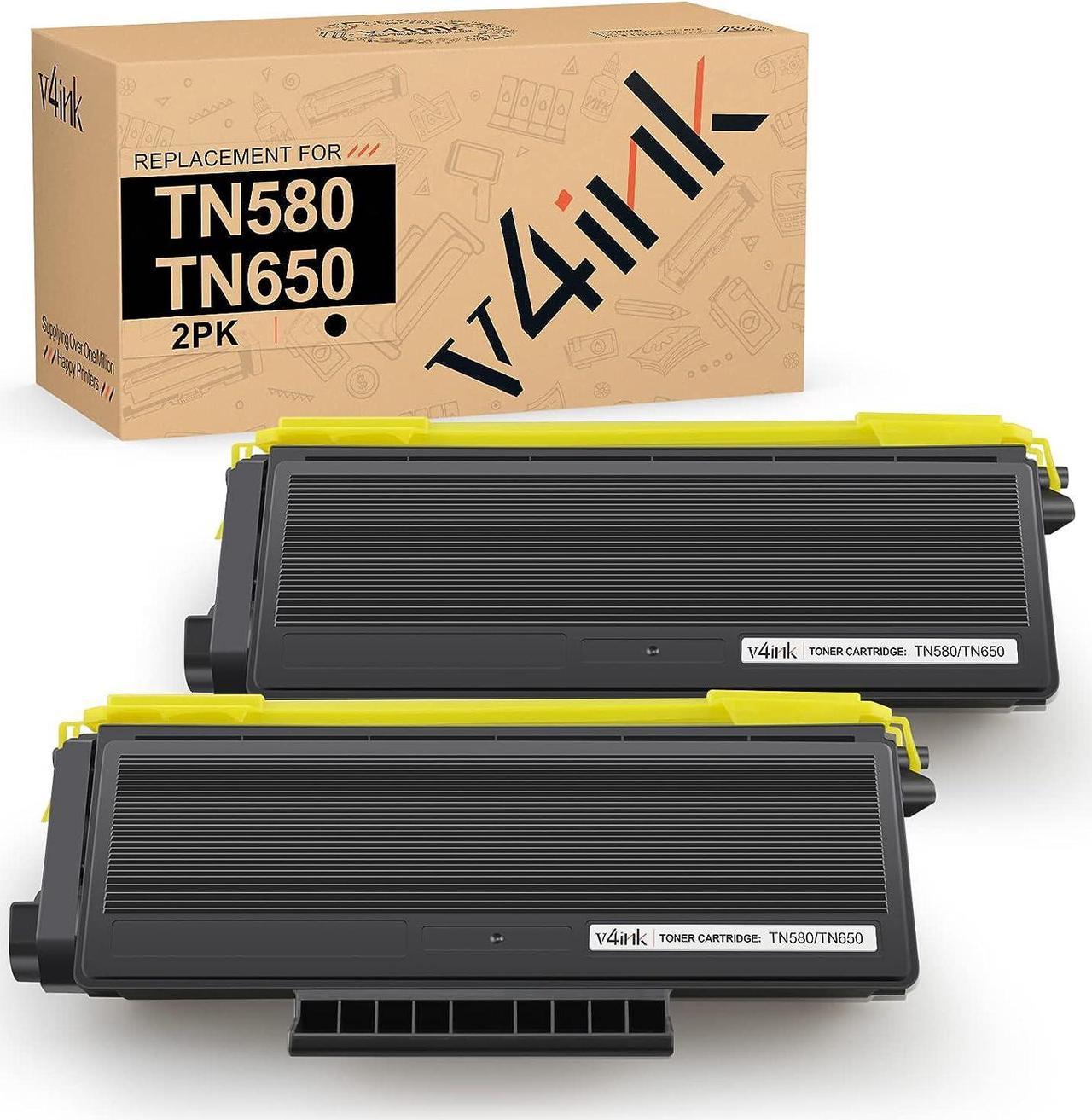 V4INK 2 Pack Compatible Toner Cartridge Replacement for Brother TN650 TN-650 TN580 TN-580, for use in Brother HL-5250DN 5370DW 5340D 5240 5280DW DCP-8080DN 8065DN MFC-8890DW 8860DN 8480DN 8460N 8870