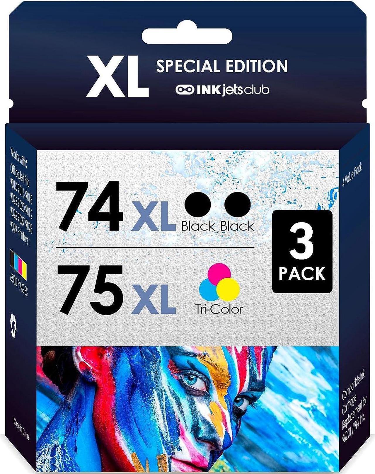 Main image of INKjetsclub Compatible Ink Cartridge Replacement  74/75XL. Works with Officejet J6480 J5780, Deskjet D4260 D4360 Photosmart C4280 C5280 C4480 Printers. 3 Pack (2 Black, Tri-Color)