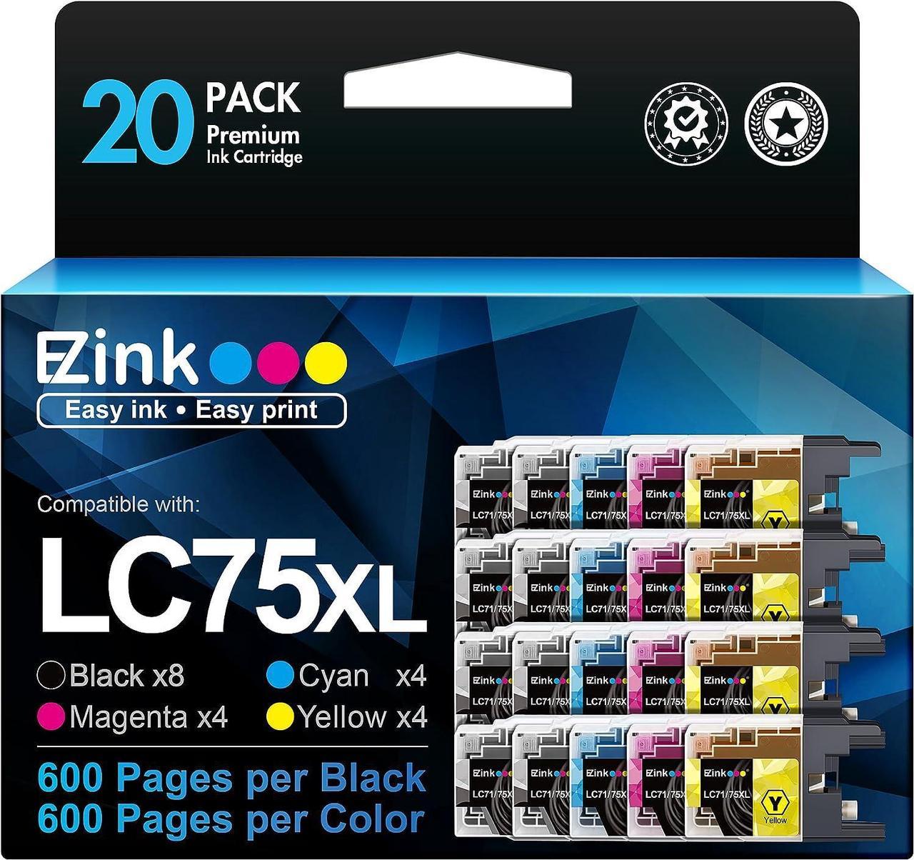 E-Z Ink (TM) LC71/75XL Compatible Ink Cartridge Replacement for Brother LC75 LC79 XL to Use with MFC-J430W MFC-J6510DW MFC-J6710DW MFC-J6910DW (8 Black, 4 Cyan, 4 Magenta, 4 Yellow) 20 Pack