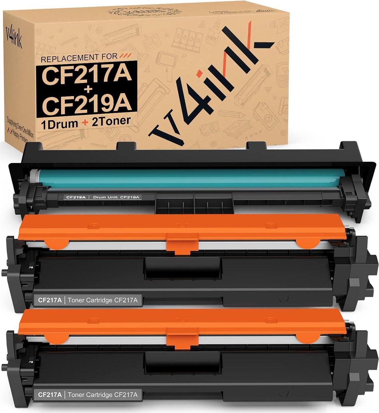 V4INK 3PK Compatible Replacement for HP 17A 19A CF217A Toner Cartridge CF219A Drum Black Ink Set for HP Laserjet Pro MFP M130fw M130nw M130fn M130a M102w M102a M130 M102 Printer  1xDrum + 2xToners