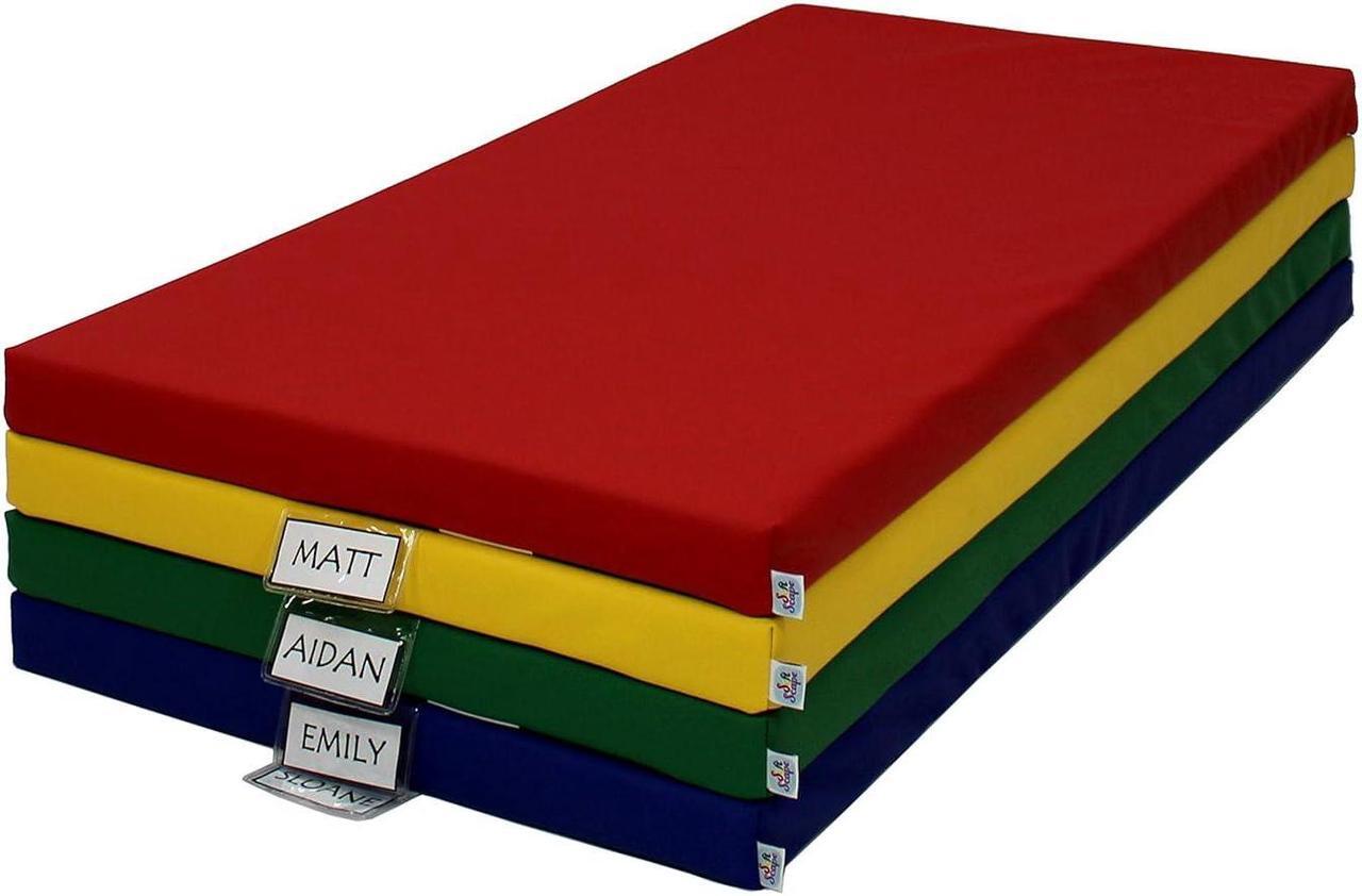 Main image of FDP SoftScape Sleepy Time Children's Non-Folding Foam Rest Nap Mat with Non-Slip Bottom for Home, Daycares, Classrooms, 2 inch Thick with Name Tag Holder (4-Pack) - Assorted