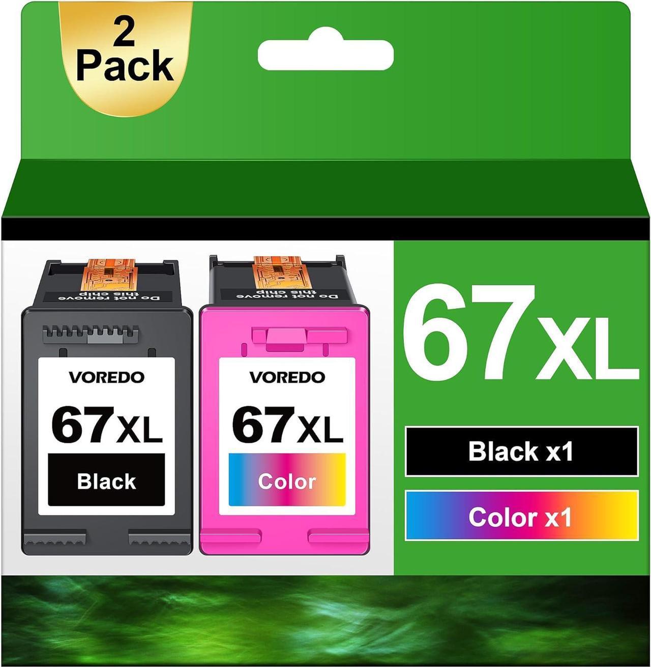 VOREDO 67XL  67 Ink Cartridges Black Color Combo Pack HP67 XL HP67XL Printer Envy 6055 6000 6052 6075 6032 DeskJet 2700 2755 2752 1255 Plus 4100 4155 Pro 6455 6452 6400