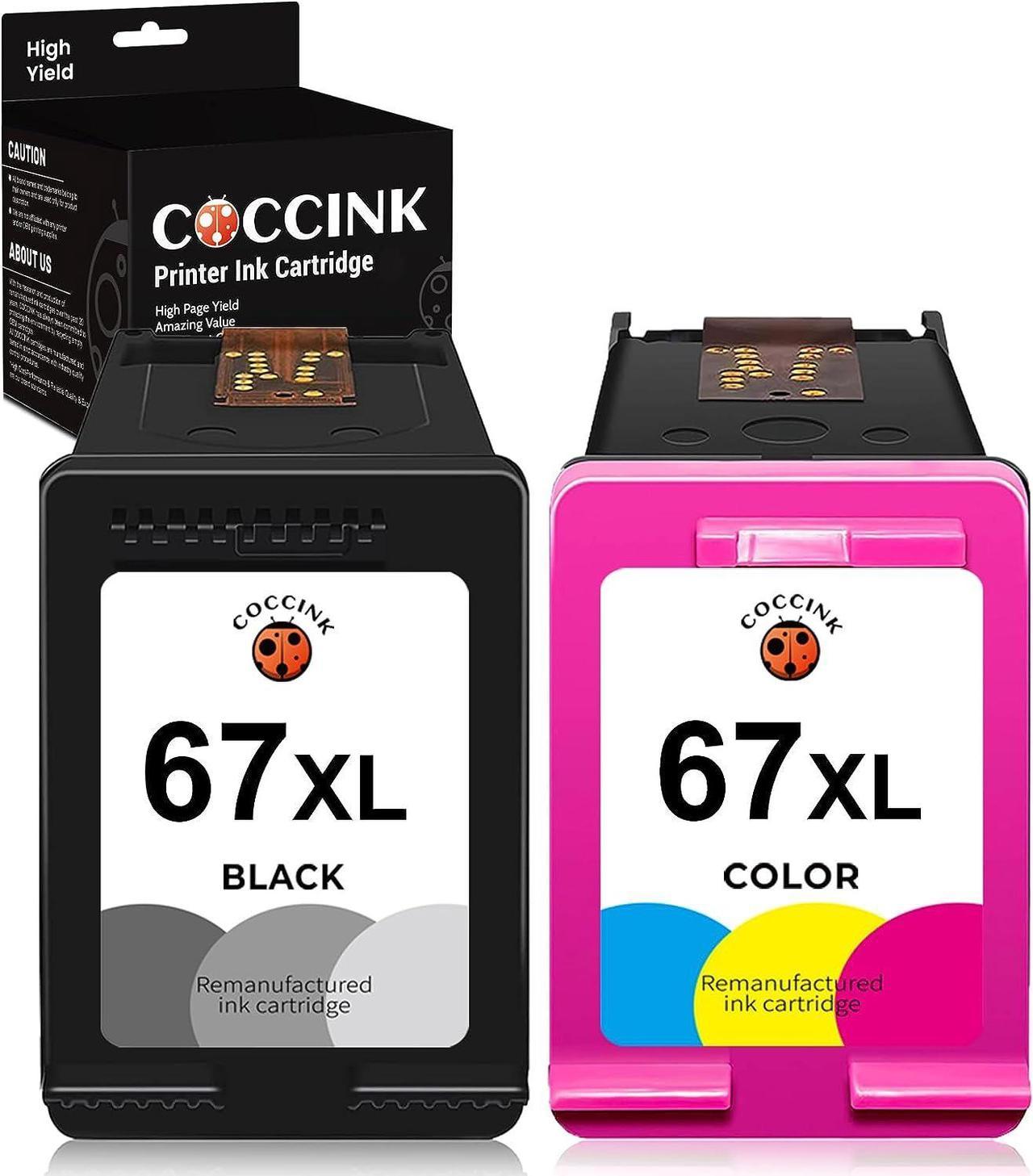 COCCINK 67XL Remanufactured Ink Cartridge Replacement  67 XL 3YM57AN for DeskJet 2755e 4155e 6455e 6055e 6452e Envy Pro 6458 6475 4120e 4152e 4155 2725 Printer (1 Black, 1 Tri-Color) Combo Pack