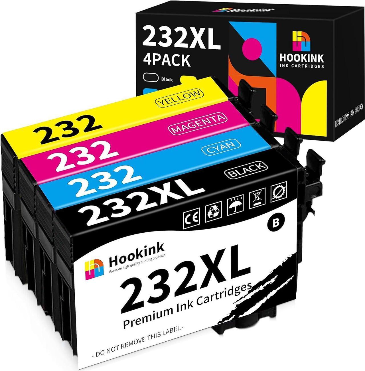 Hookink 232XL Remanufactured Ink Cartridges Replacement for Epson 232 Ink Cartridges T232 for Expression Home XP-4200 XP-4205 Workforce WF-2930 WF-2950 Printer (Black Cyan Magenta Yellow, 4 Pack)