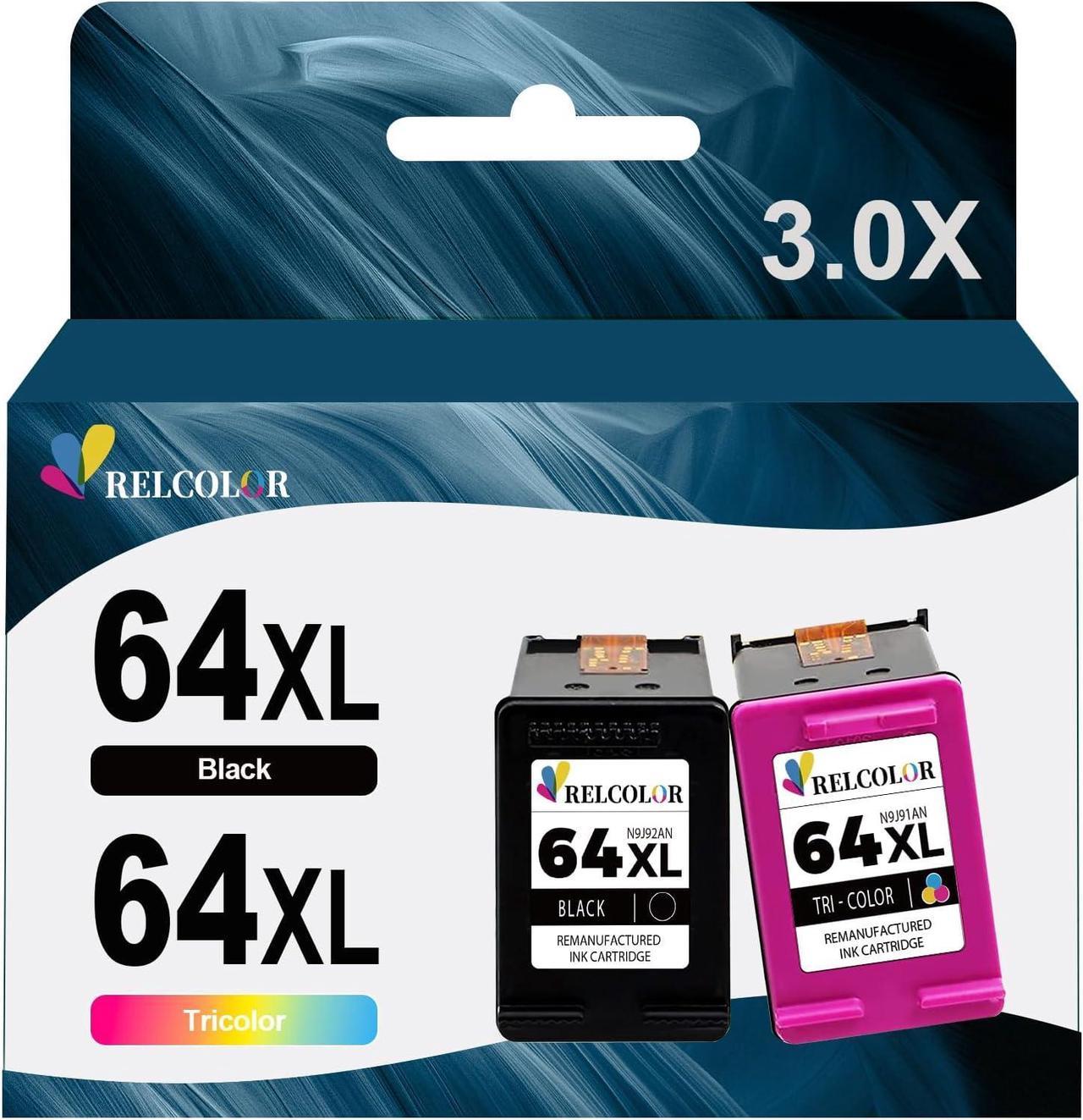 Relcolor 64XL Ink Cartridge Replacement  64 XL 64XL HP64 HP64XL Black Color Combo Pack Compatible with Envy 7855 7155 7858 7800 7100 6255 6252 6232 7120 7158 7164 7955e Tango X Printer (2 Pack)