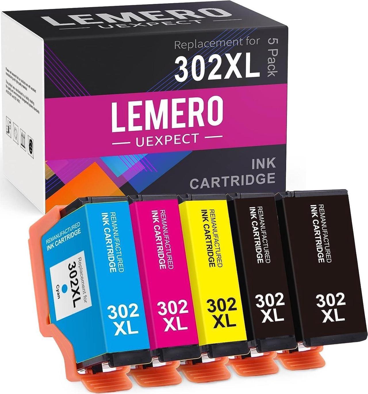 LemeroUexpect Remanufactured Ink Cartridge Replacement for Epson 302XL Ink Combo Pack 302 XL T302XL for Expression Premium XP-6000 XP-6100 Printer (Black Photo Black Cyan Magenta Yellow, 5-Pack)