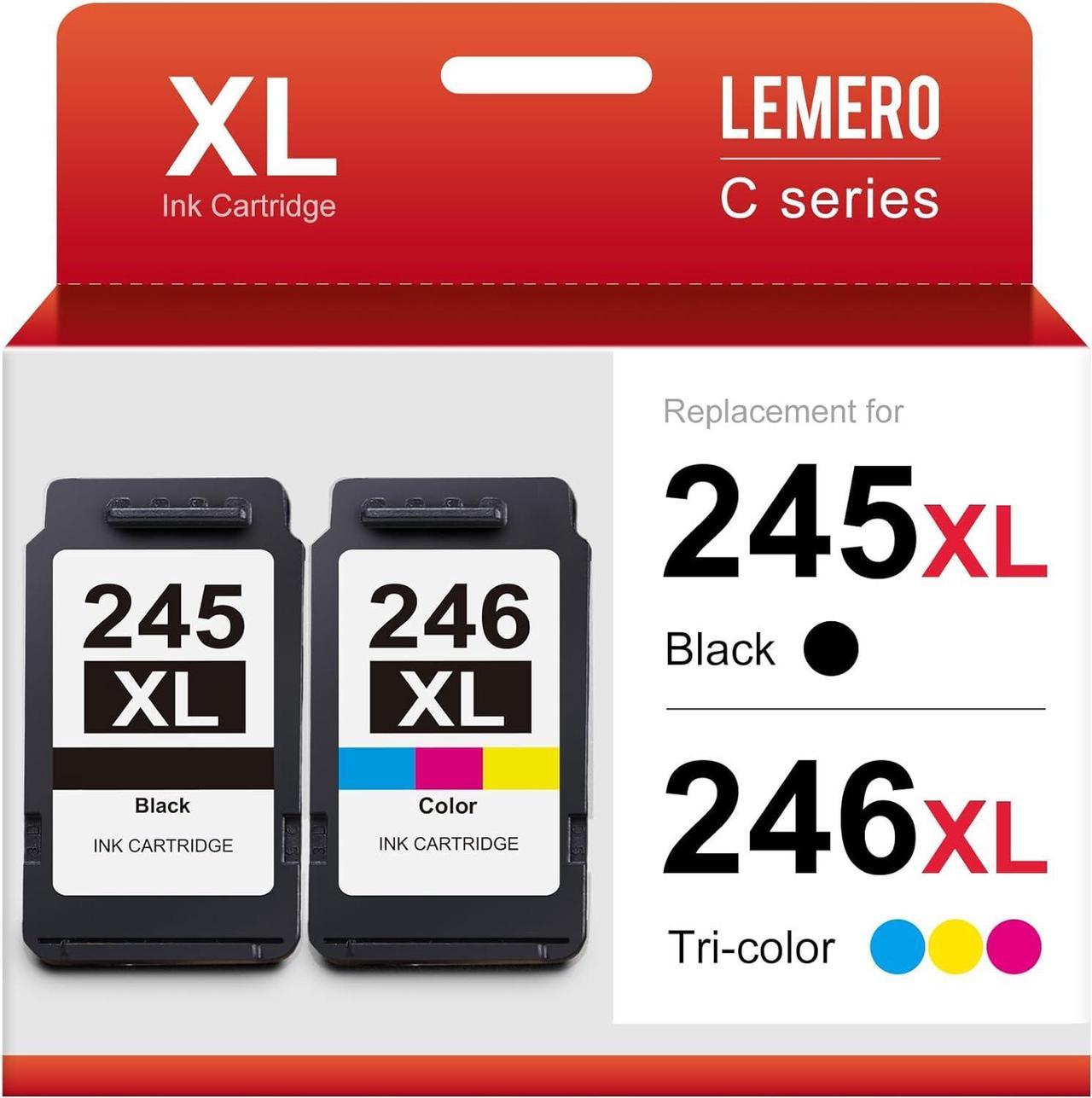 LEMERO 245XL 246XL Ink Cartridge Replacement for Canon 245 246 243 244XL Combo Pack for Pixma MG2522 MX490 MX492 TS3322 TR4520 MG2922 TR4522 TS3122 TS202 Printer (1 Black, 1 Color)