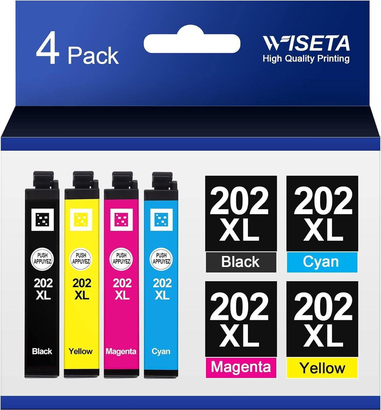 WISETA Remanufactured 202XL Ink Cartridge Replacement for 202XL 202 XL T202XL for Workforce WF-2860 Expression Home XP-5100 Printer (Black, Cyan, Magenta, Yellow, 4-Pack)