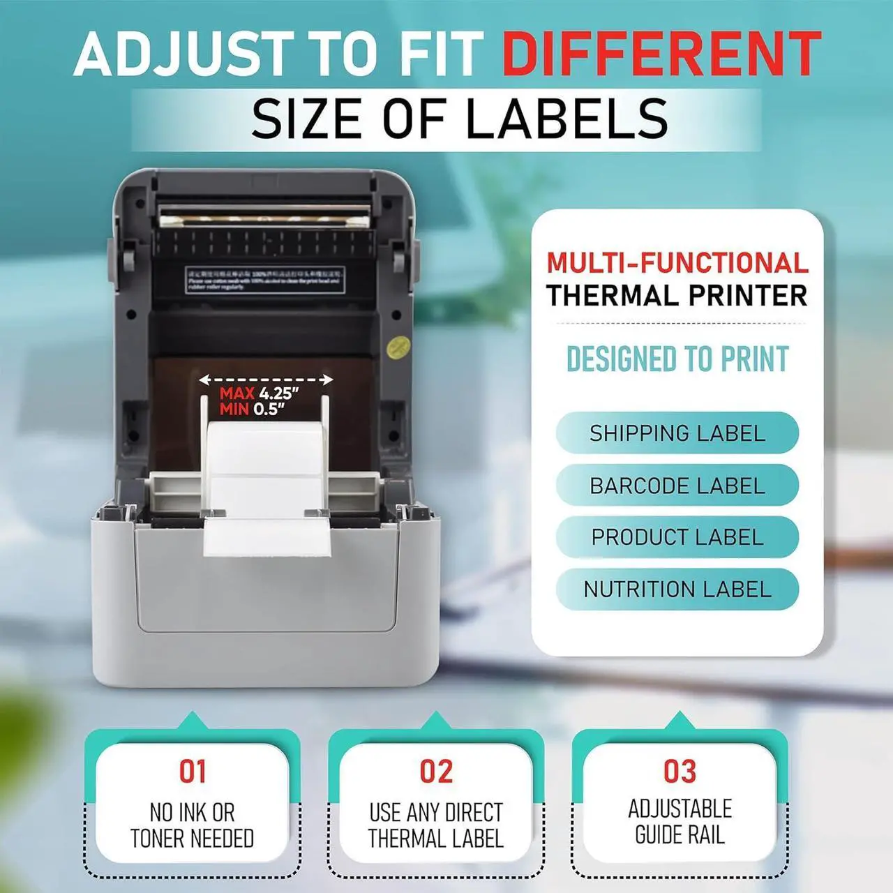 Alt view image 5 of 7 - 2054K-WF Mini WiFi Wireless Shipping Label Printer for iPhone Windows Mac Chromebook Android Support Amazon Ebay Paypal Shopify Shipstation UPS USPS FedEx Fanfold Direct Label
