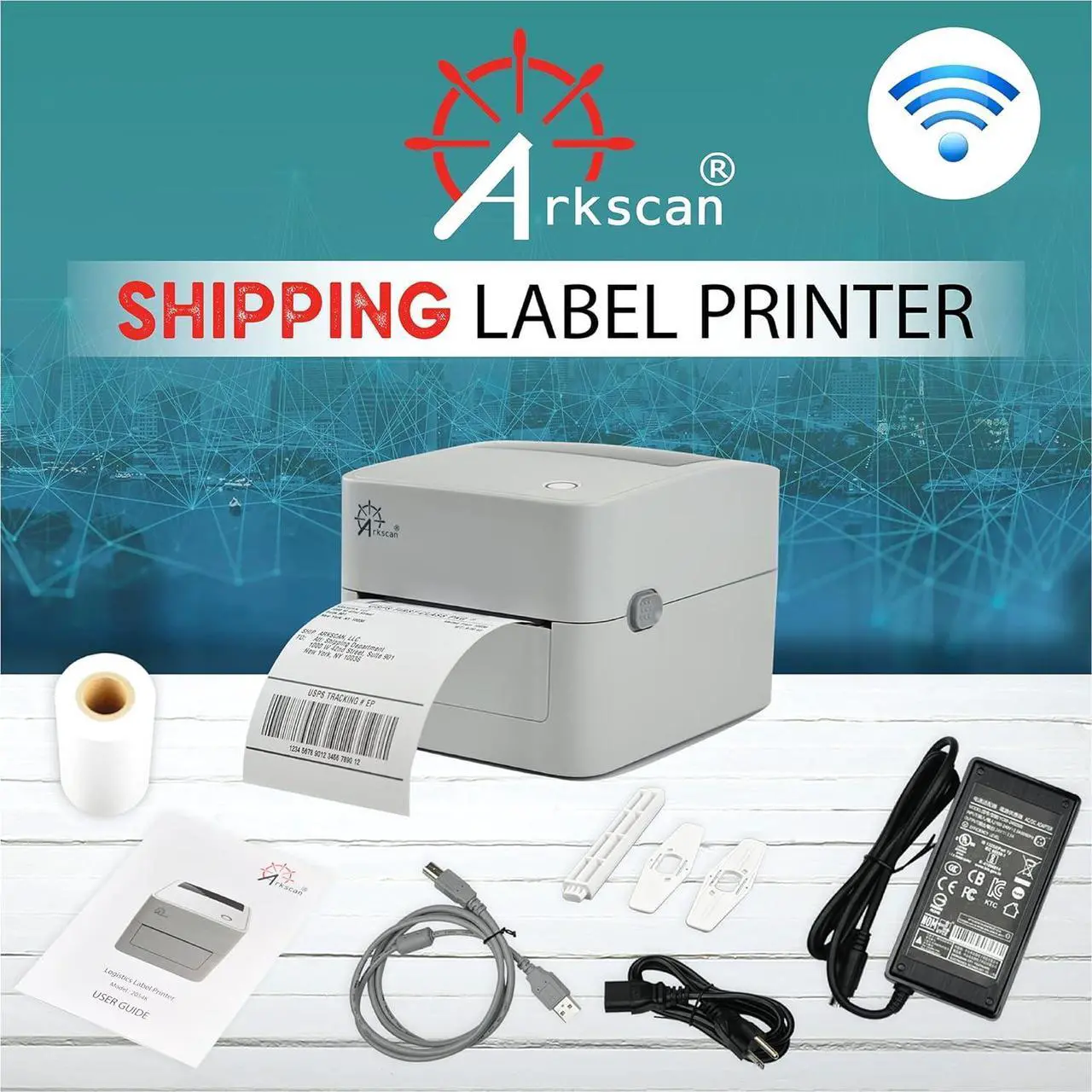 Alt view image 2 of 7 - 2054K-WF Mini WiFi Wireless Shipping Label Printer for iPhone Windows Mac Chromebook Android Support Amazon Ebay Paypal Shopify Shipstation UPS USPS FedEx Fanfold Direct Label