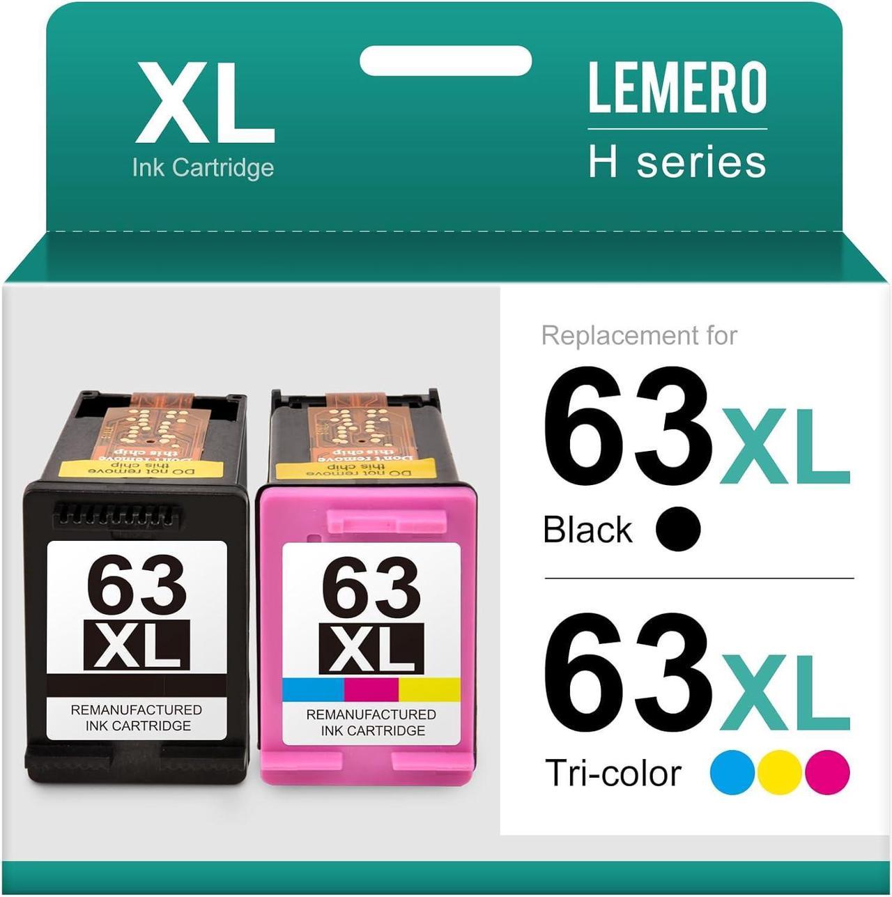 LEMERO 63XL Remanufactured Ink Cartridge Replacement  63 63XL 63 XL for Envy 4520 OfficeJet 3830 4650 5258 Deskjet 3630 Printer (Black, Color, 2 Pack)