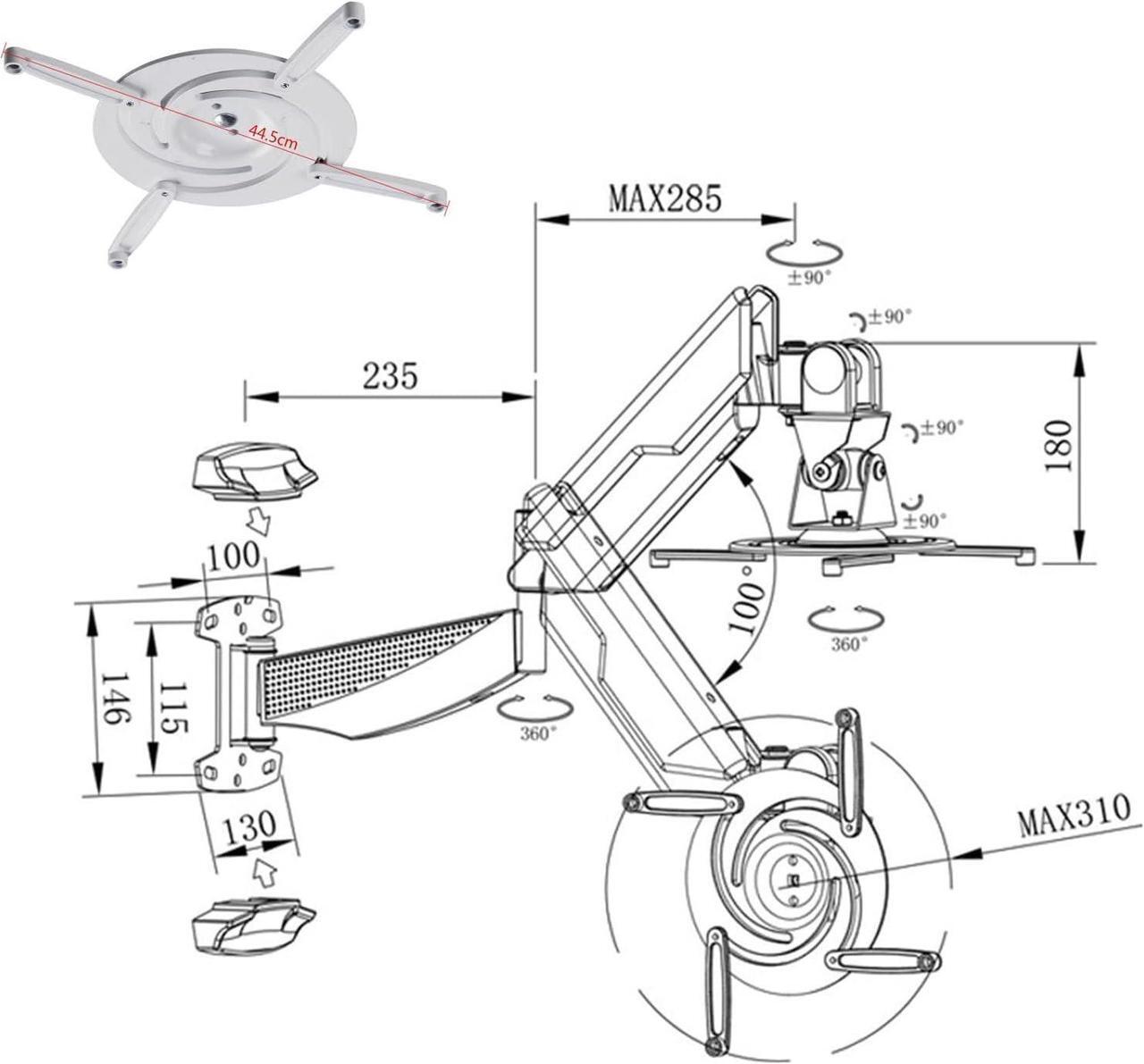Alt view image 2 of 7 - Projector Tripod Projector Hanger Pneumatic Wall Hanging Ceiling Lifting Projector Bracket Universal Rotary Telescopic Hanger Projector Mount