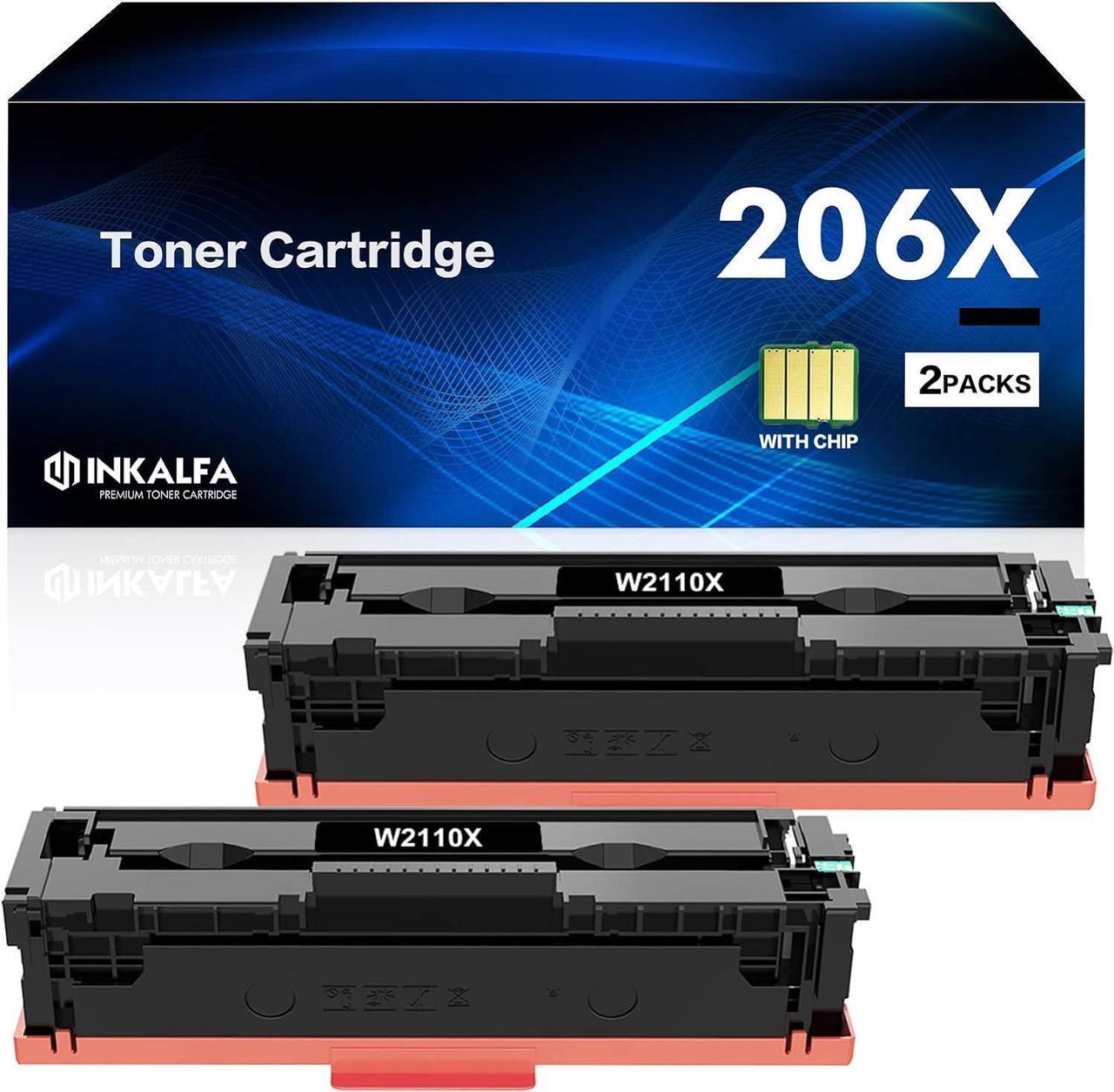 206X 206A Toner Cartridges 2 Packs High Yield (with Chip) Replacement for HP 206X 206A W2110X W2110A Work for HP Color MFP M283fdw M283cdw M283 Pro M255dw M255 Printer Ink (Black)