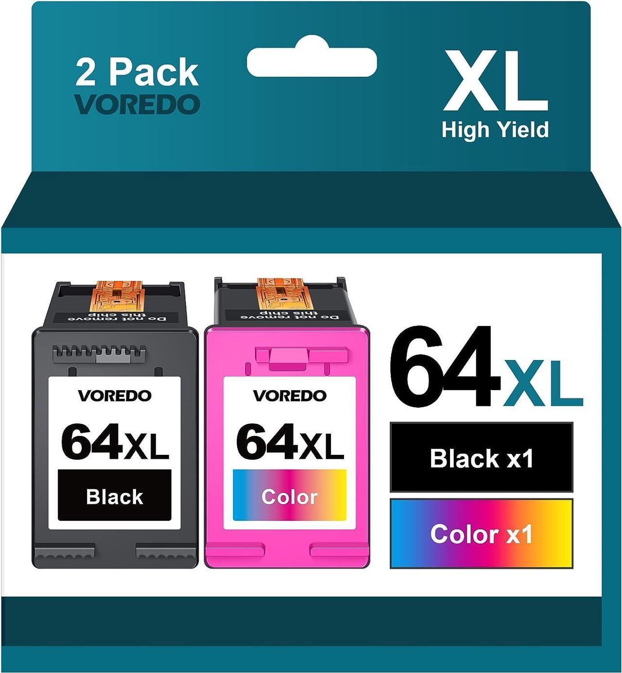 64XL Ink Cartridge Combo Pack Replacement  Ink 64 High Yield for Envy Photo 7858 7855 7155 6255 6252 7120 7158 Envy 7255e 7955e 7958e Tango X Terra Printer Remanufactured (1 Black, 1 Tri-Color)