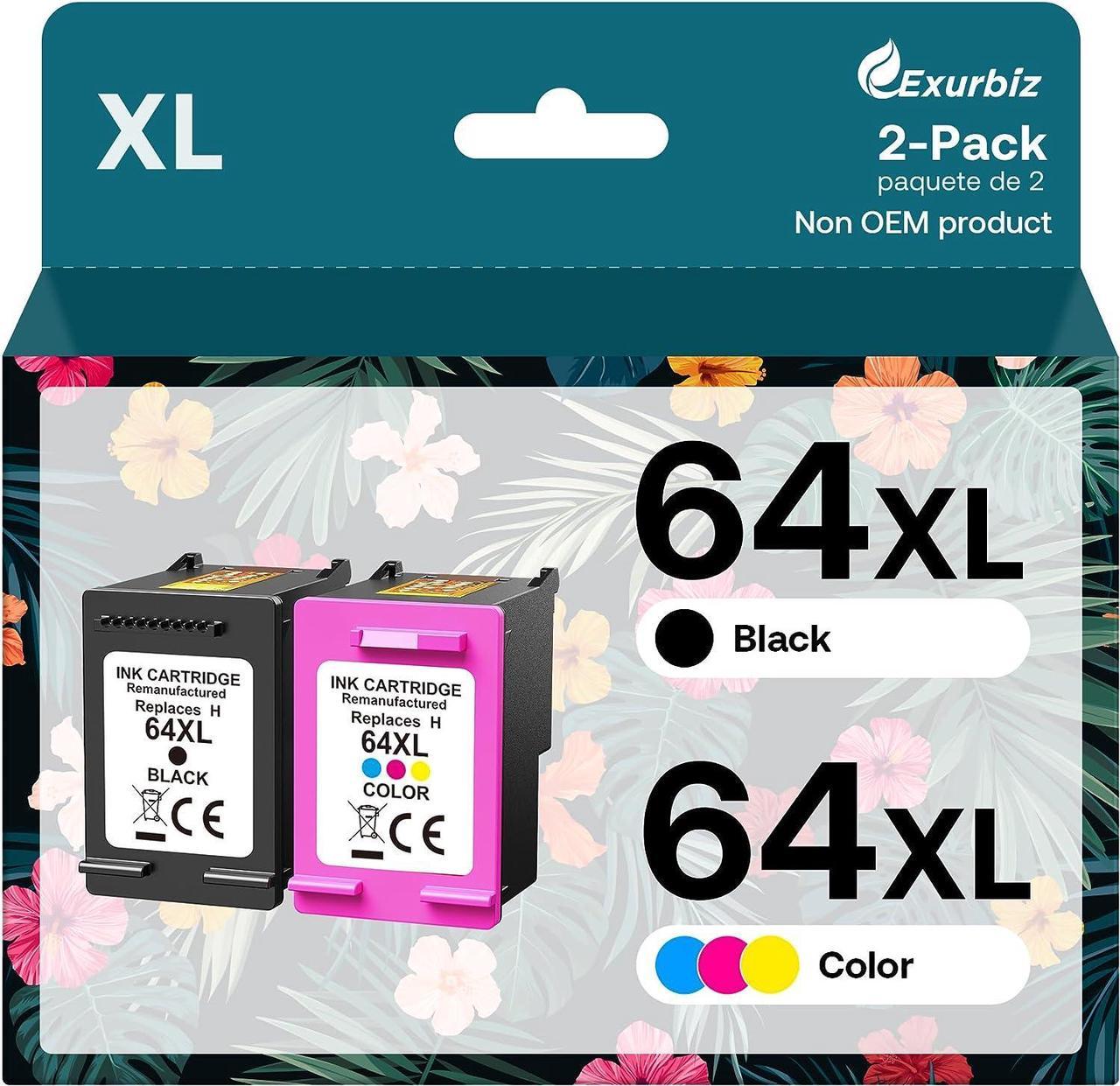 64XL Ink Cartridges Combo Pack Replacement  64 XL Ink Remanufactured for Envy Photo 7858 7855 7155 6255 6252 7120 6232 7158 7164 Envy Inspire 7950e Tango Series Printer (1 Black, 1 Tri-Color)