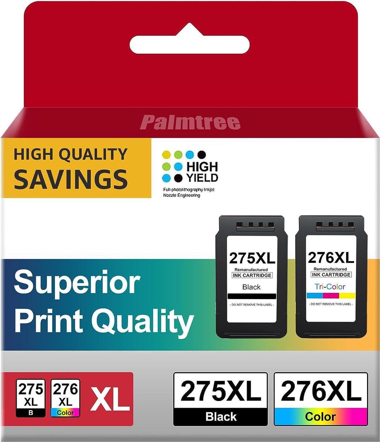 Palmtree Remanufactured 275 and 276 Ink Cartridge Replacement for Canon High Capacity PG 275XL 275 XL CL-276 XL PG-275 Ink Cartridges for Pixma TS3520 TS3522 TR4700 Printer (1 Black, 1 Color)