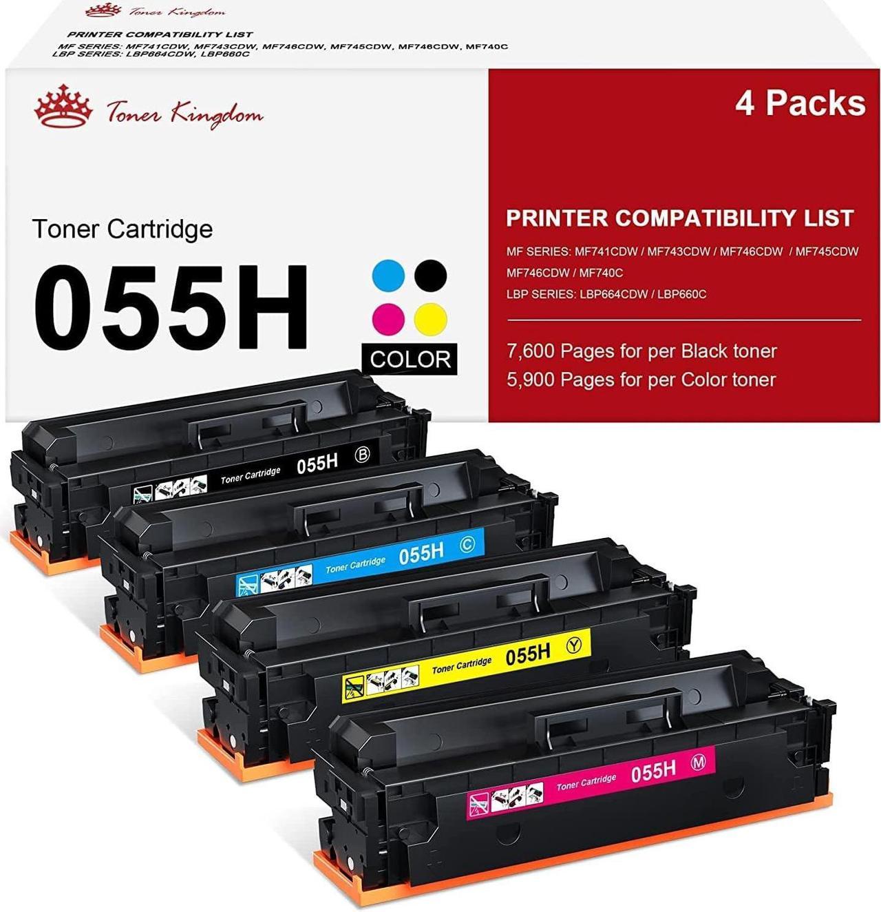 Toner Kingdom Compatible 055H Toner Cartridge Replacement for Canon 055H 055 High Yield Color imageCLASS MF741Cdw MF743Cdw MF745Cdw MF746Cdw LBP664Cdw Toner Printer (Black,Cyan,Yellow,Magenta)