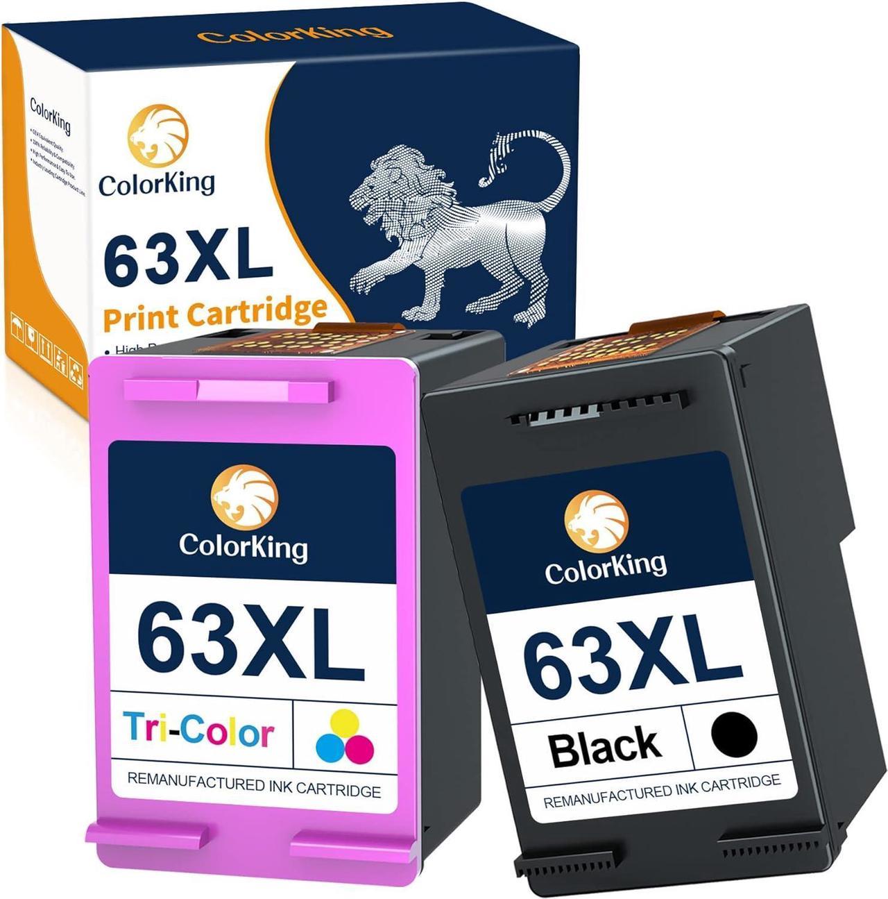 Colorking Remanufactured Replacement  Ink 63 HP 63XL Ink Cartridge Combo Pack for OfficeJet 3830 4650 4655 Envy 4520 4512 DeskJet 1112 2132 3630 Printer HP63 High Yield (1 Black, 1 Tri-Color)