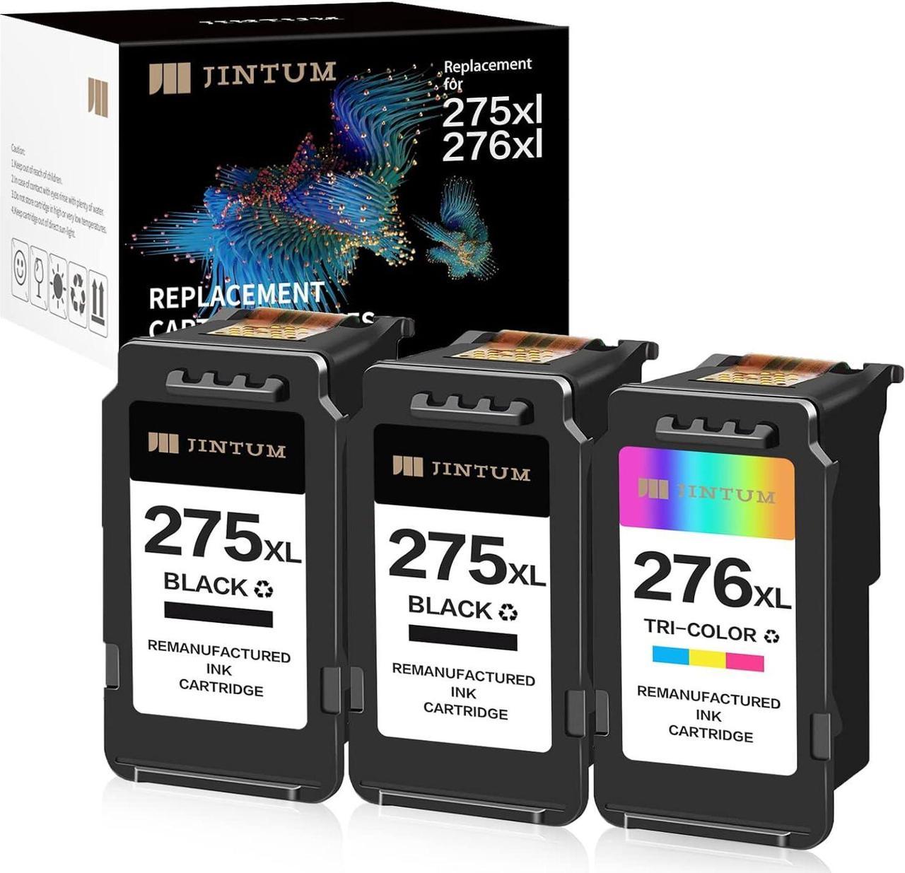 JINTUM Remanufactured PG-275XL/CL-276XL Ink Cartridge Replacement for Canon 275 and 276 Ink Cartridges for Canon PIXMA TS3522 TR4720 TS3520 Printer (3 Pack 2 Black +1 Tri-Color)