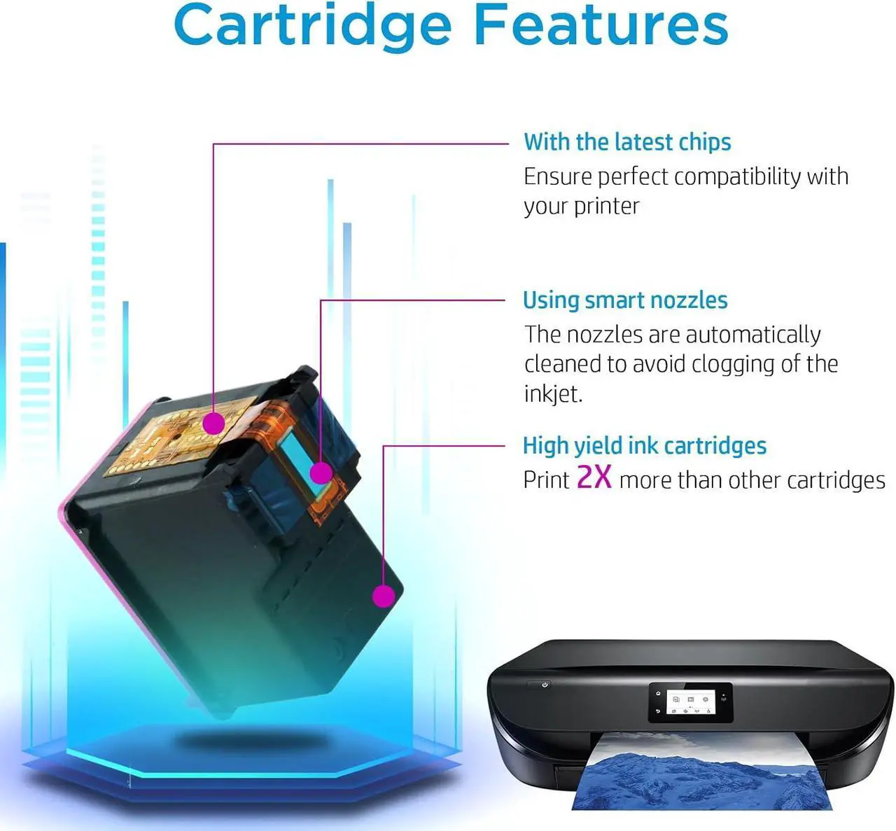 Alt view image 3 of 7 - 62XL Black Ink Cartridge   Ink 62   62XL Ink Cartridge Black Work for Envy 7640 7645 5660 5642 5540 OfficeJet 5745 5746 5740 8045 OfficeJet Mobile 250 200 258 Printer(2 Black)