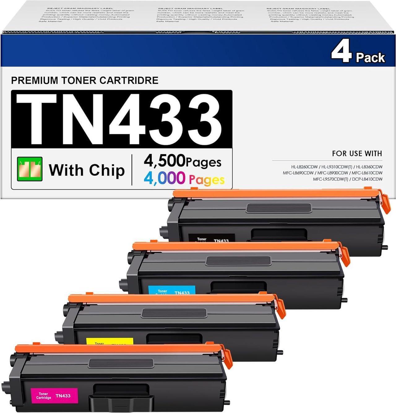 Main image of TN433 TN436 4 Pack Toner Cartridge Replacement for Brother TN433 Toner Cartridge Set Compatible with Brother MFC-L8900Cdw HL-L8360Cdw HL-L8260Cdw MFC-L8610Cdw HL-L8360Cdwt Printer