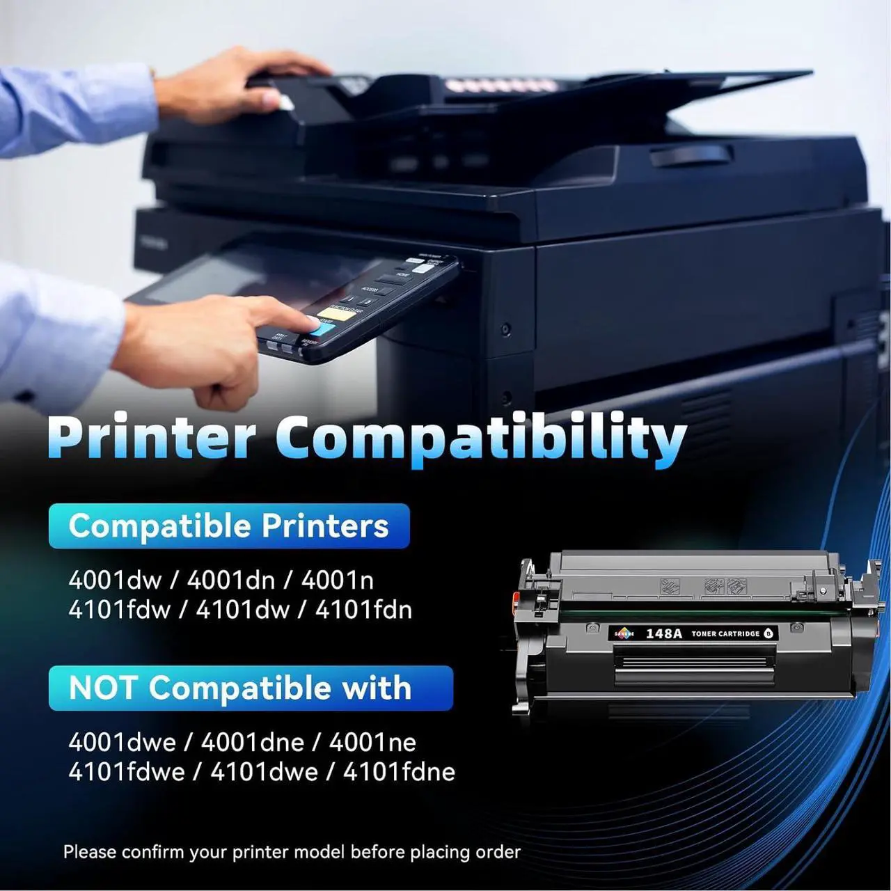 Alt view image 2 of 6 - 148A (with Chip) Black Toner Cartridge Replacement  148A 148X W1480A W1480X Ink Toner Cartridges  4001dw 4001dn 4001n 4101fdw 4101dw 4101fdn Printer (2 Pack)