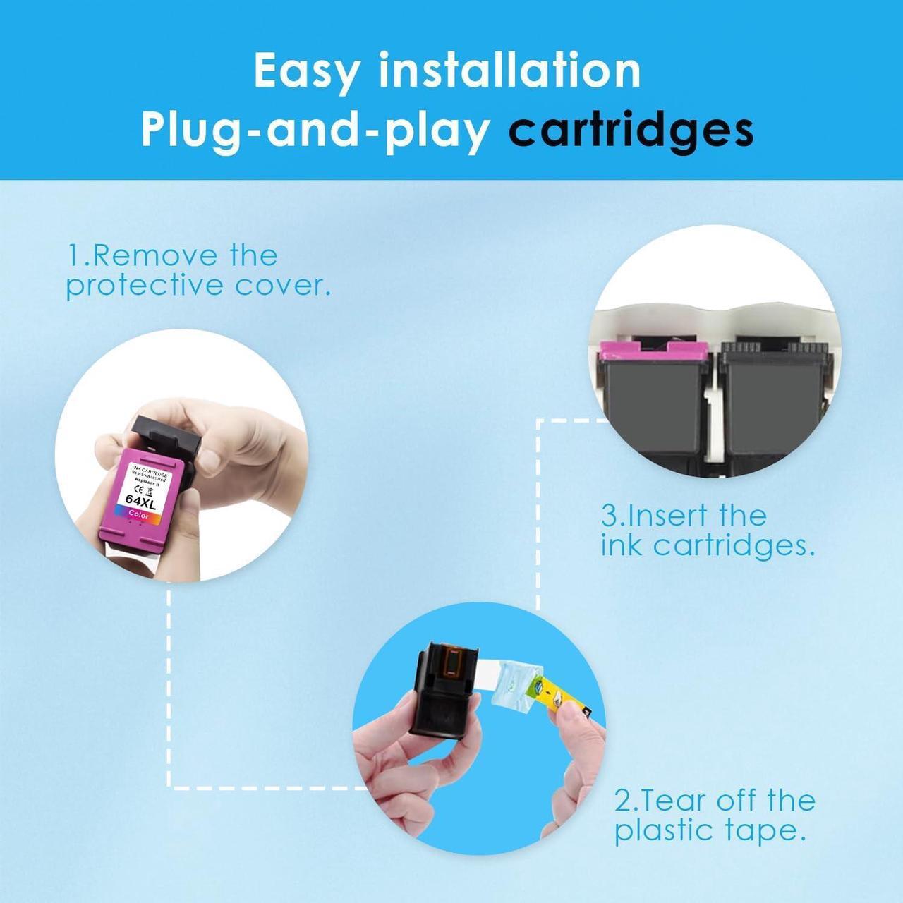 Alt view image 4 of 7 - 64XL Ink Cartridge  Ink 64 XL 64XL Black and Color Combo Pack High Yield Fit  Printers Envy Photo 7855 7858 7100 7155 7120 6252 7800 7158 Envy Inspire 7950e 7955e Tango Series